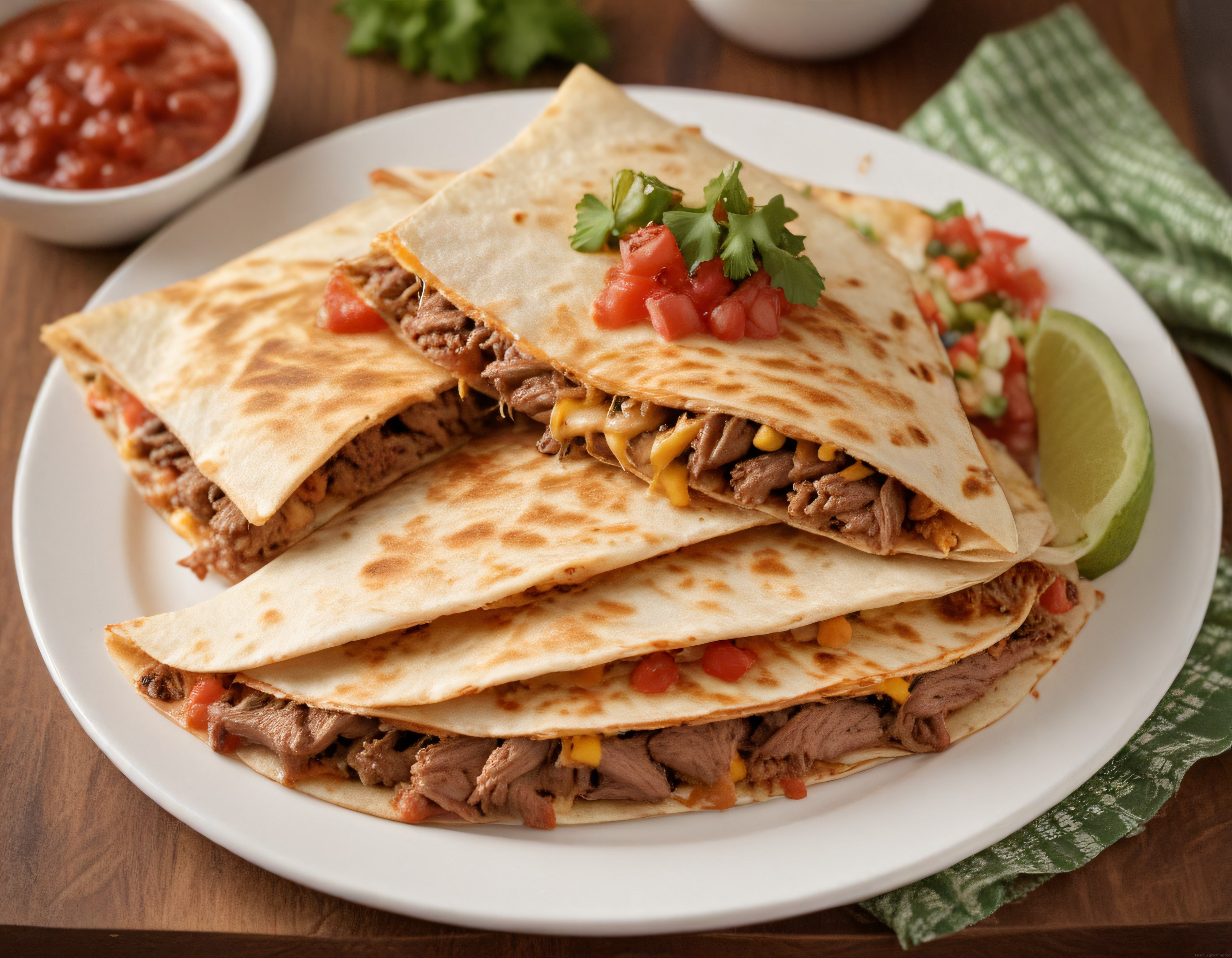 Kızgın Tavada Meksika Usulü Etli Peynirli Quesadilla ve Salsa Sos