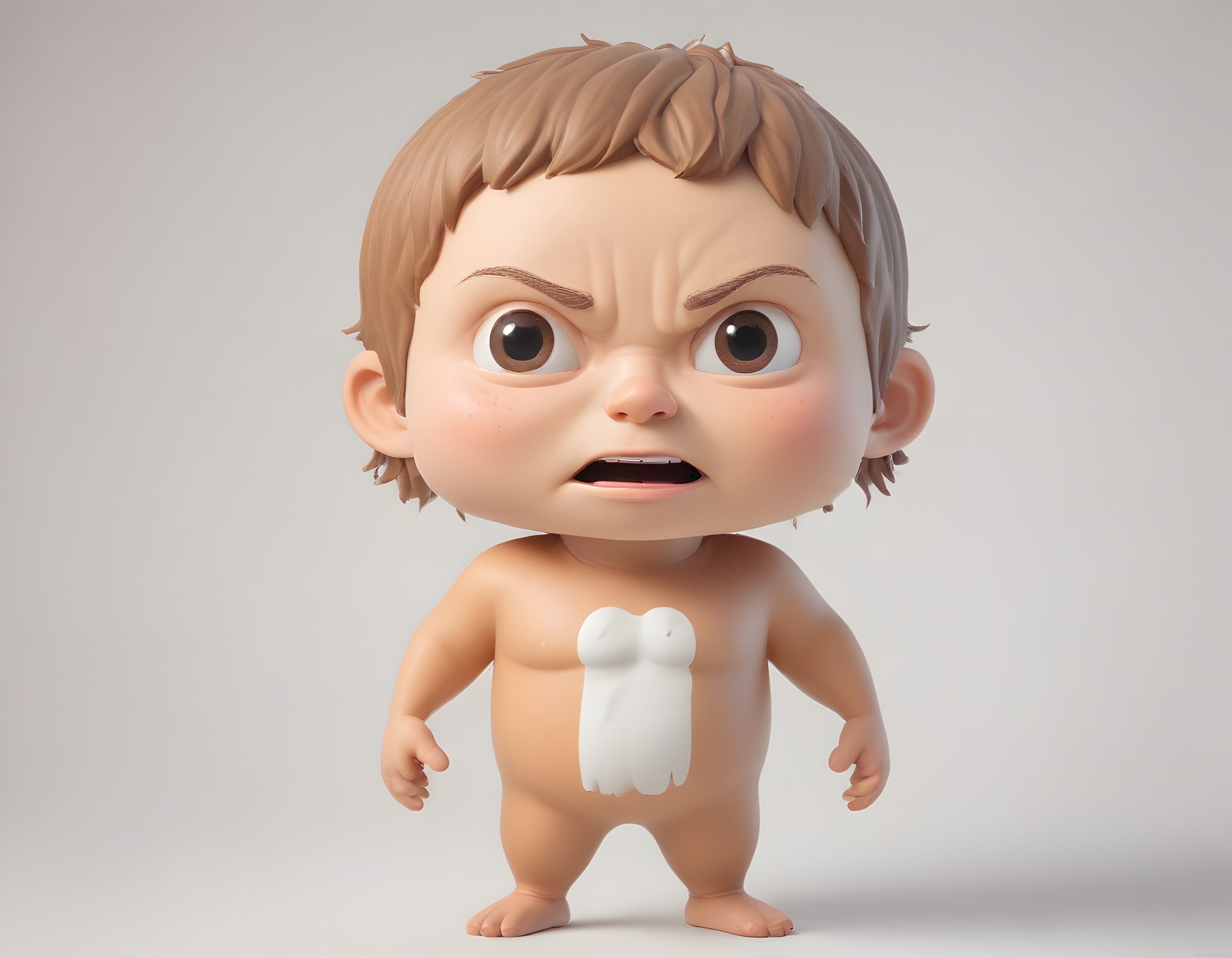 Kızgın Yüz İfadeleriyle 3D Chibi Bebek Karakteri ve Dijital Sanat Çalışması