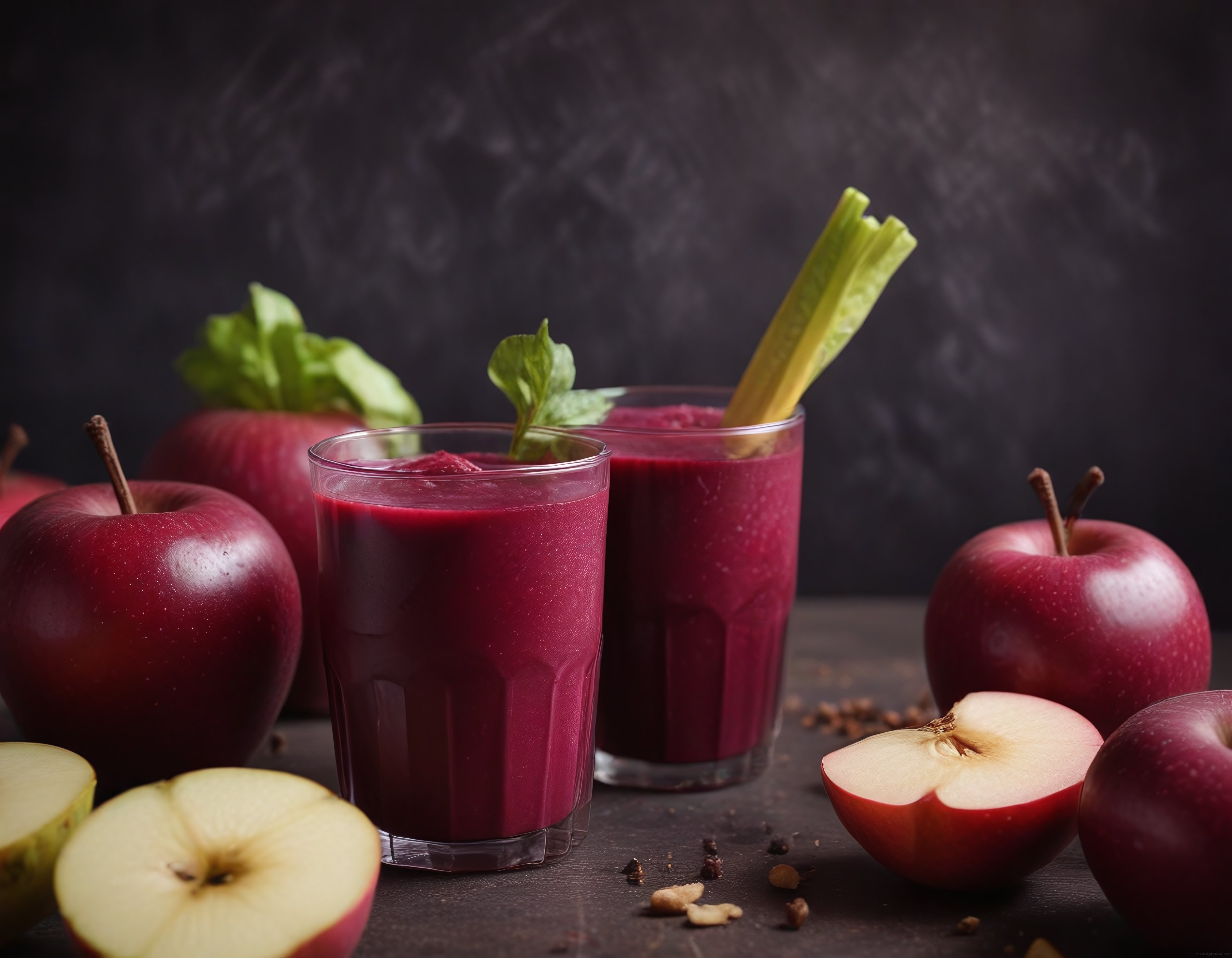 Kızıl Elmalı Ev Yapımı Doğal Meyve Suyu ve Sağlıklı Smoothie Sunumu