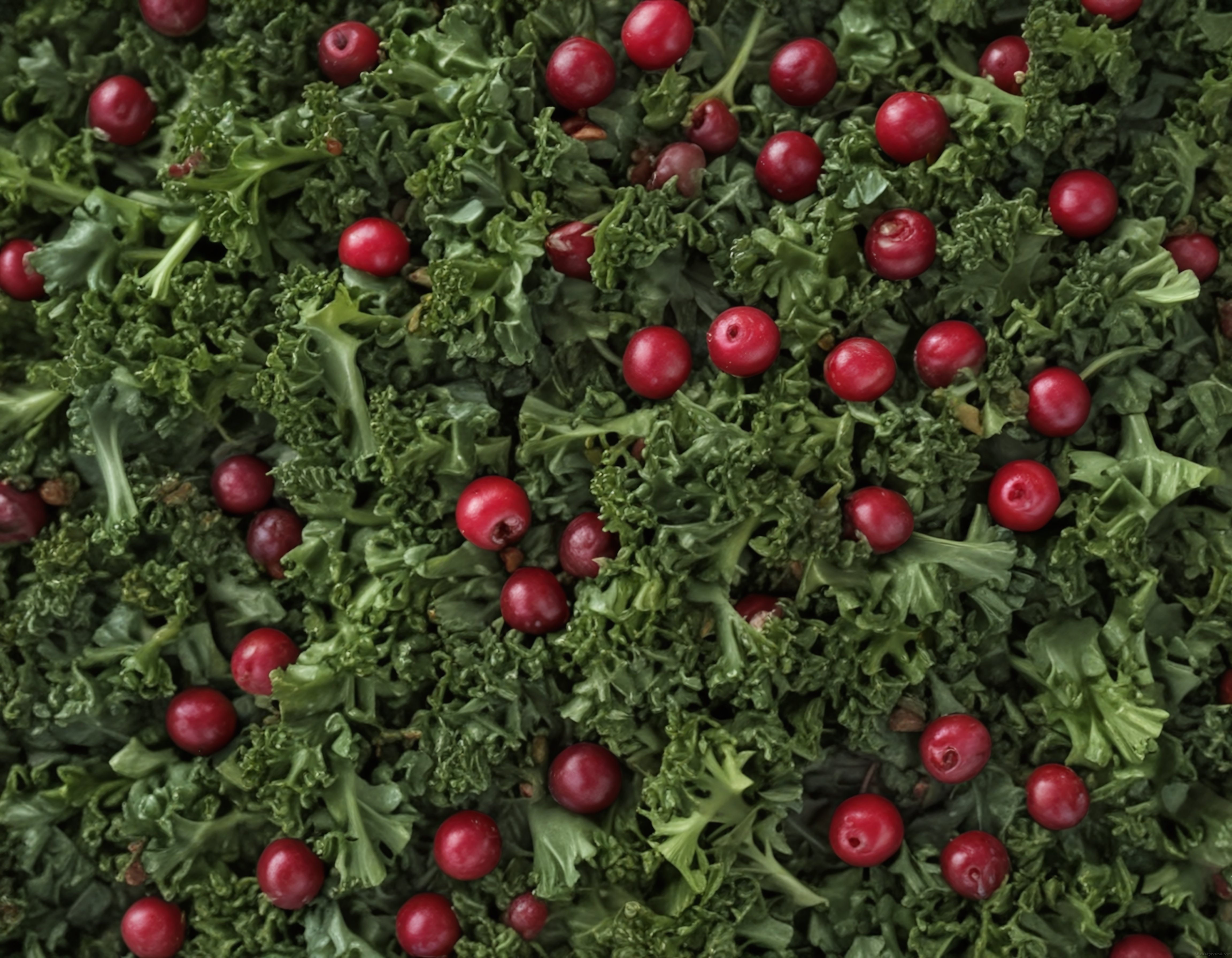 kızılcık ve kıvırcık lahana yapraklarından oluşan taze ve sağlıklı vegan salata