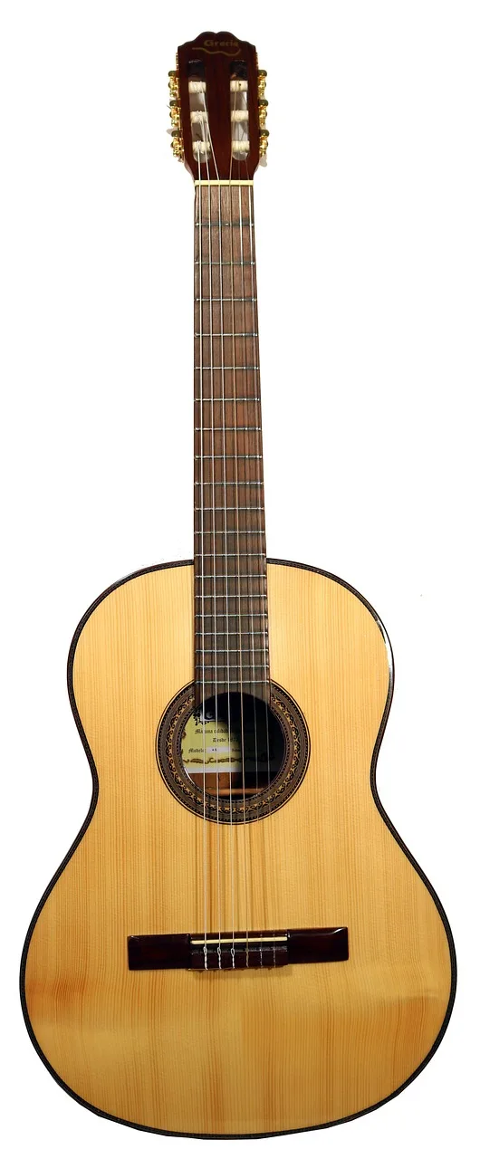 Klasik akustik gitar detayları - ahşap enstrüman