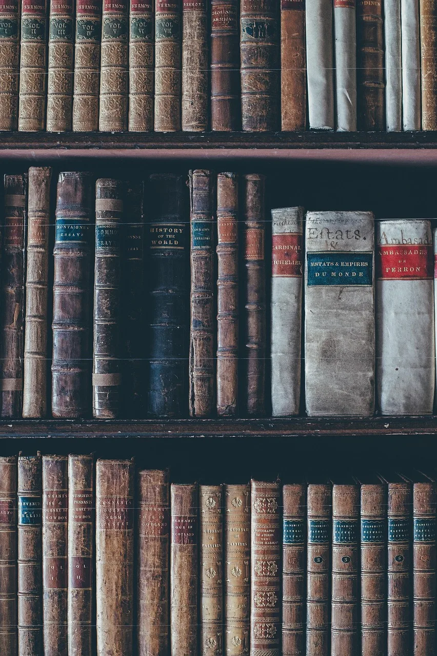 Klasik kitaplık rafları vintage kitap dekorasyonu