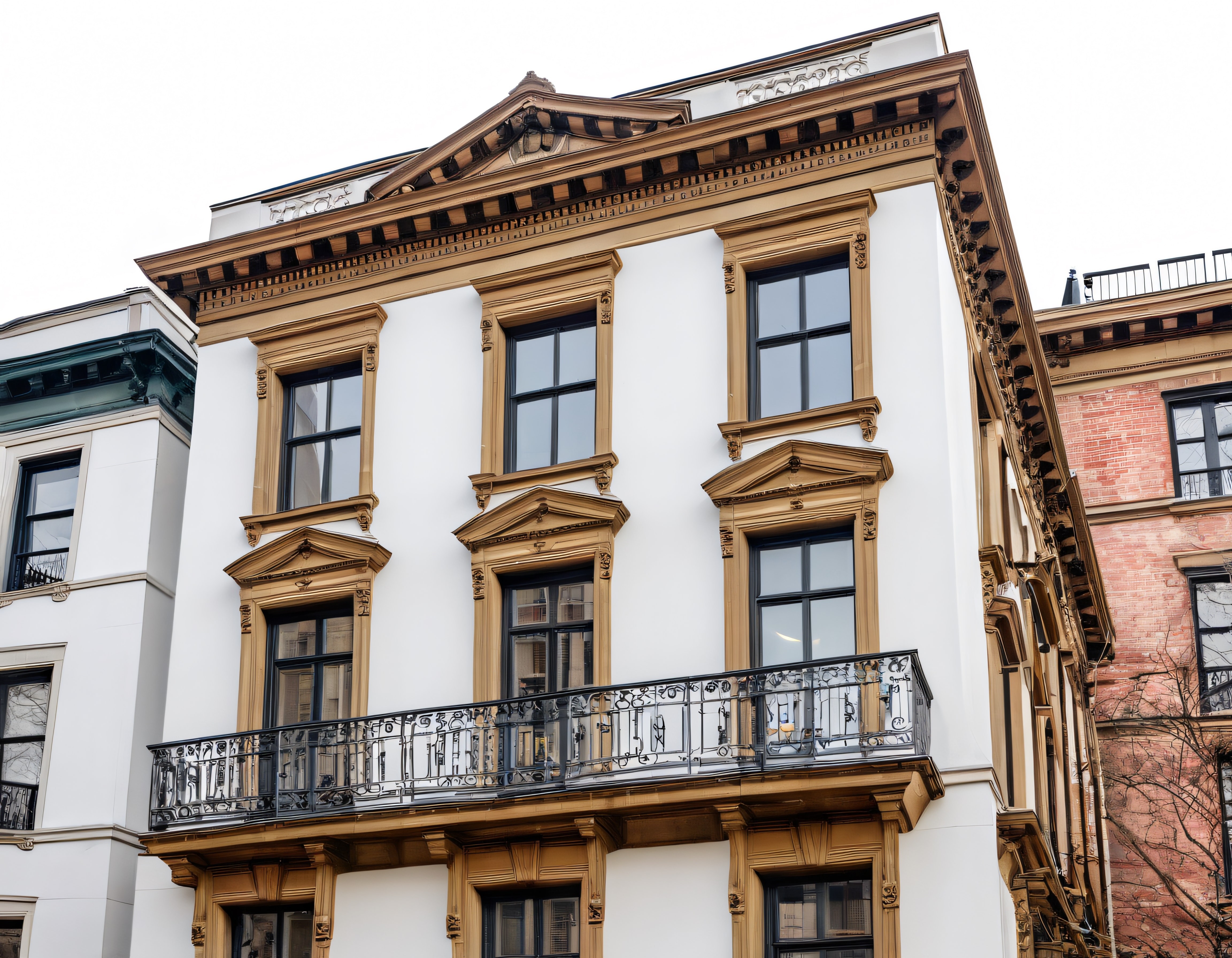 Klasik Mimari Süslemeli Tarihi Bina Cephesi ve Demir Balkon Detayları
