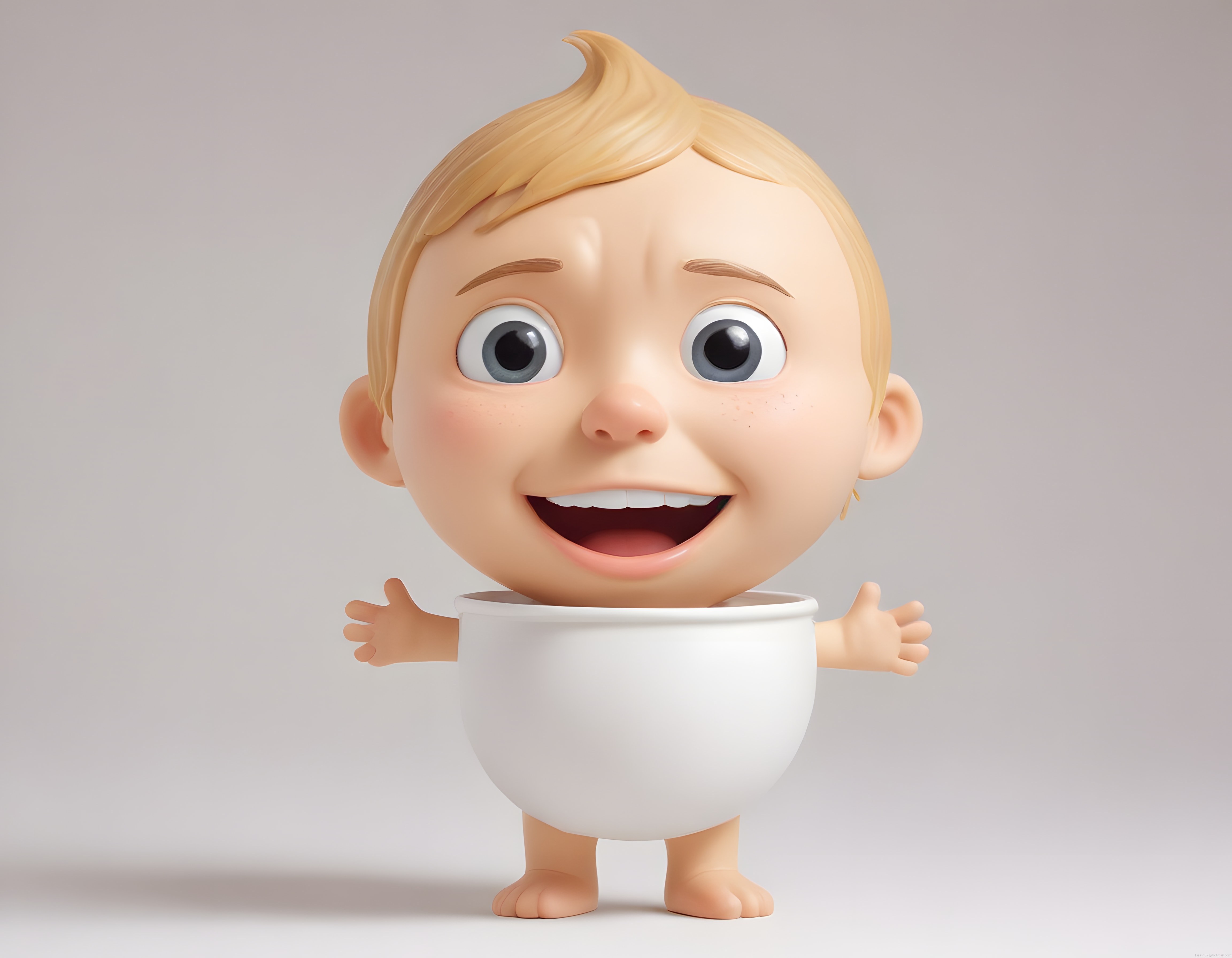 Klozetin İçinden Gülümseyen Sevimli 3D Animasyon Bebek Karakteri