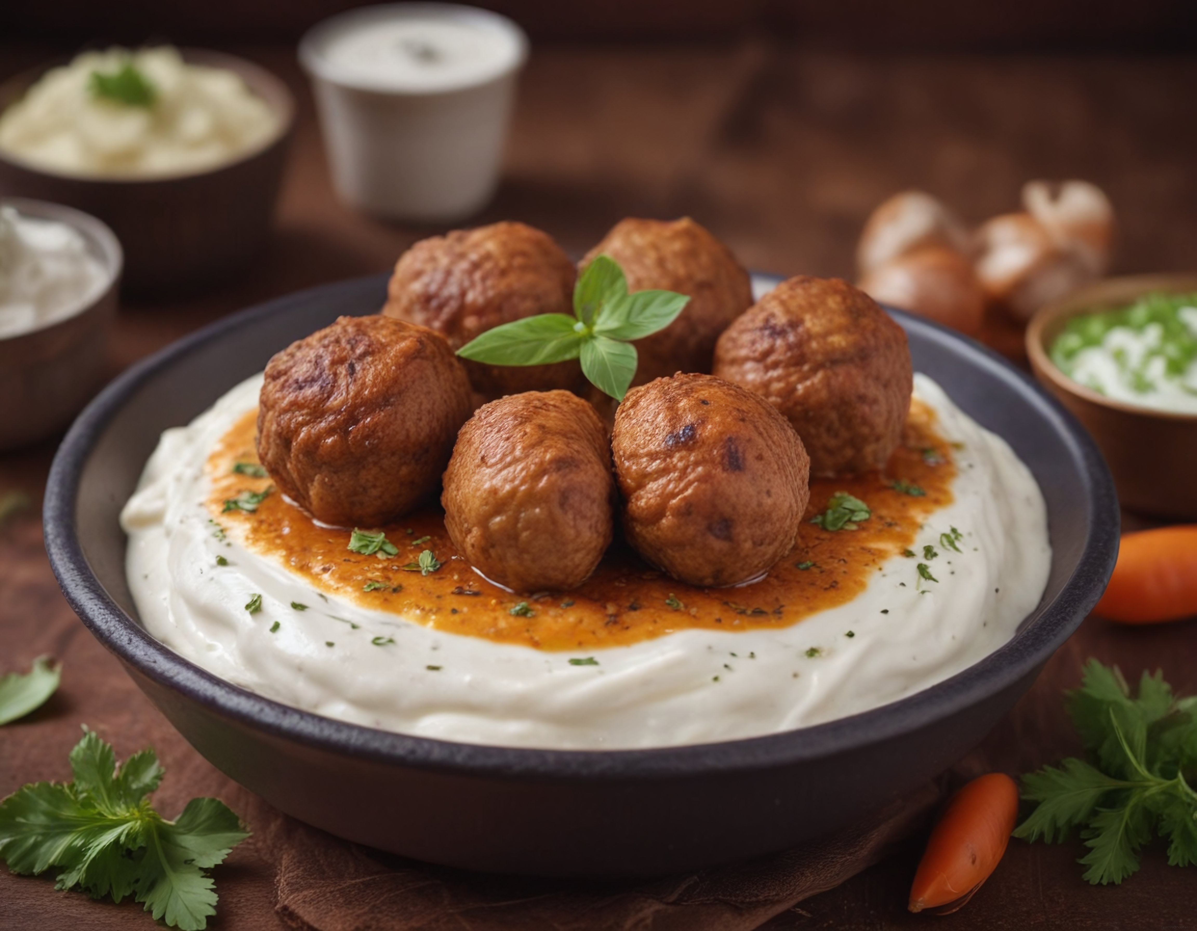 Köfteli Yoğurt Kebabı: Salçalı Sos ve Taze Nane ile Geleneksel Sunum