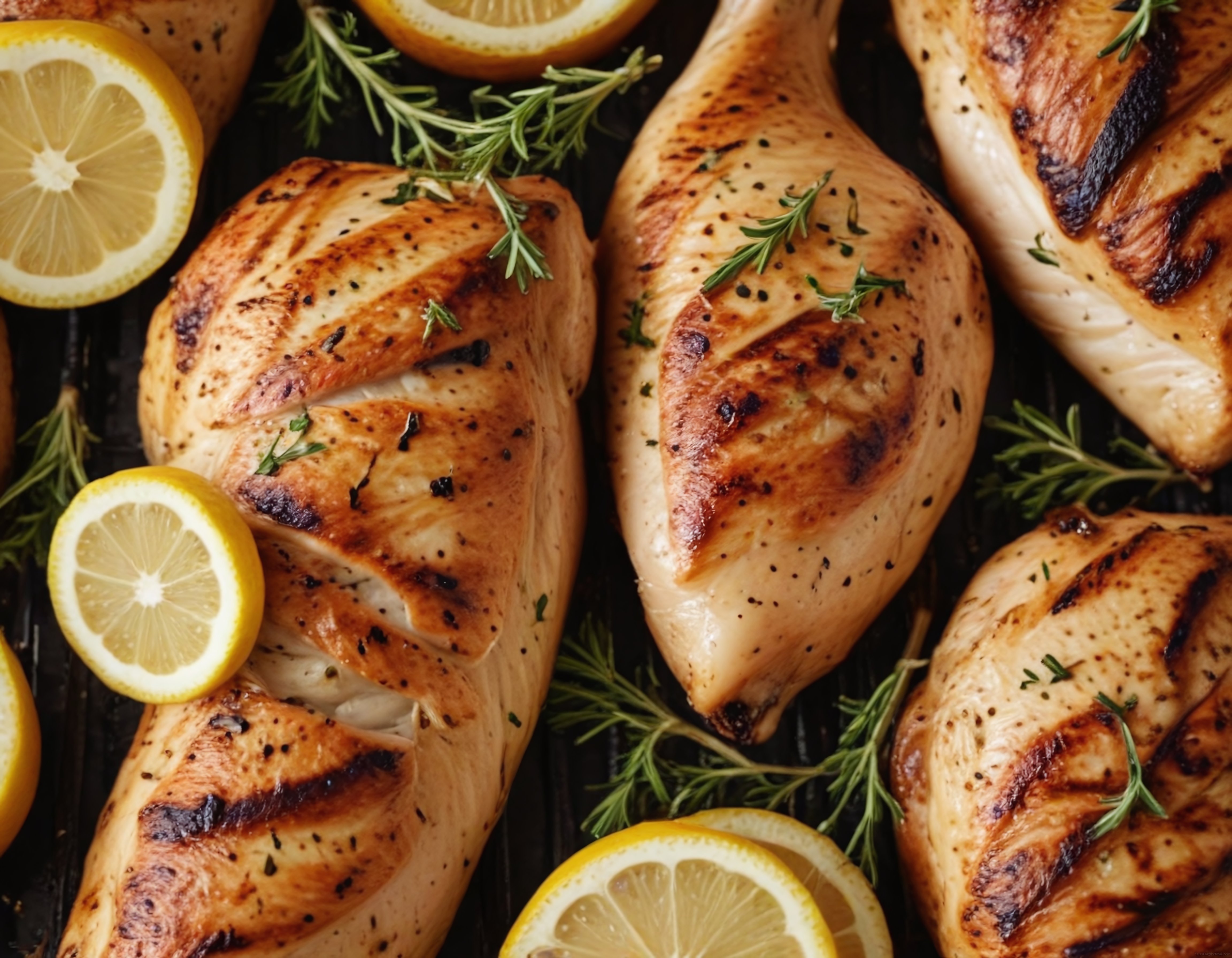 Kömür Ateşinde Limon ve Taze Biberiye ile Pişirilmiş Tavuk Göğsü