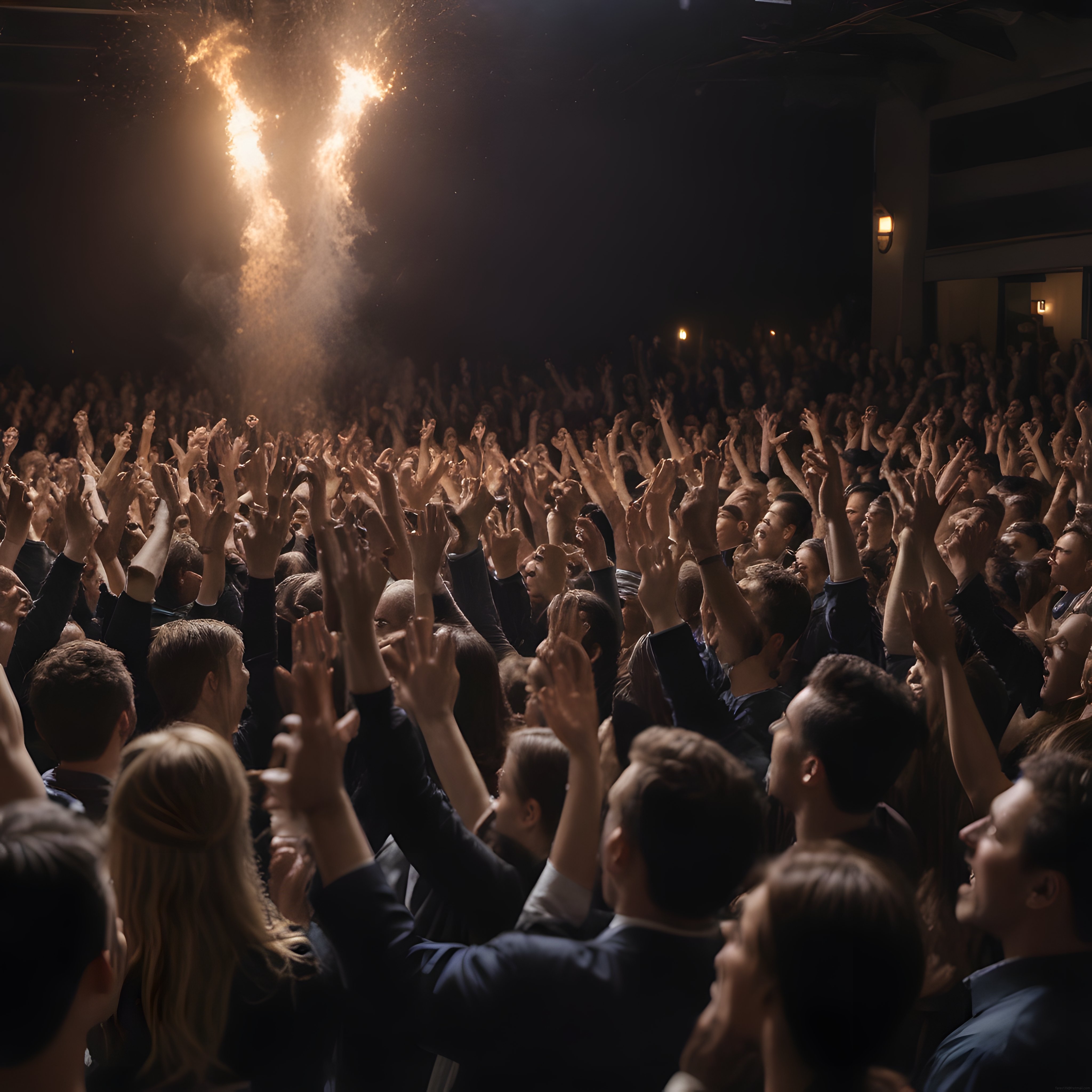 Konser Sahnesinde Işık Şöleniyle Coşan Elleri Havada Büyük Hayran Kalabalığı