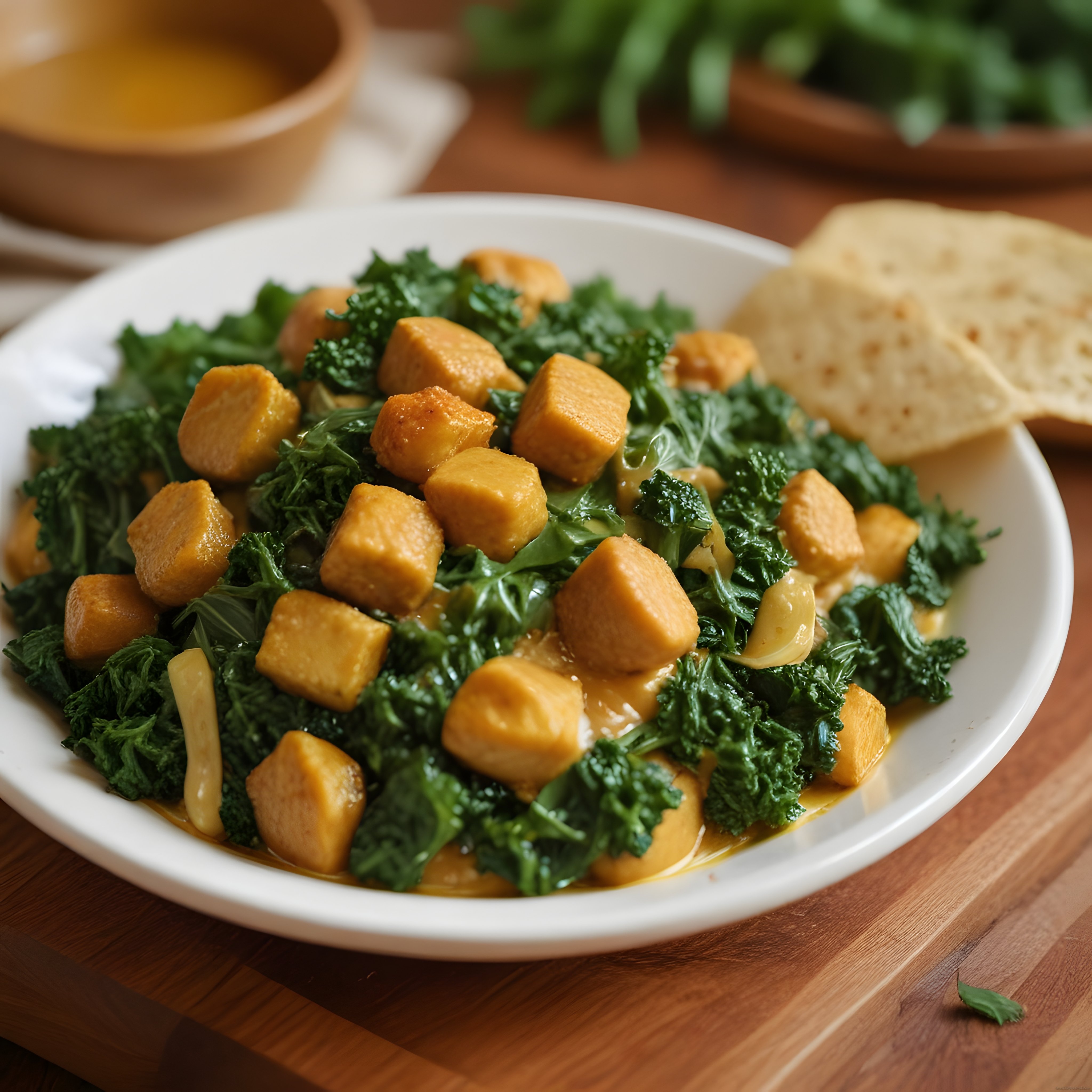 Köri Soslu Kıtır Tofu ve Taze Kale ile Besleyici Vegan Kase Tarifi