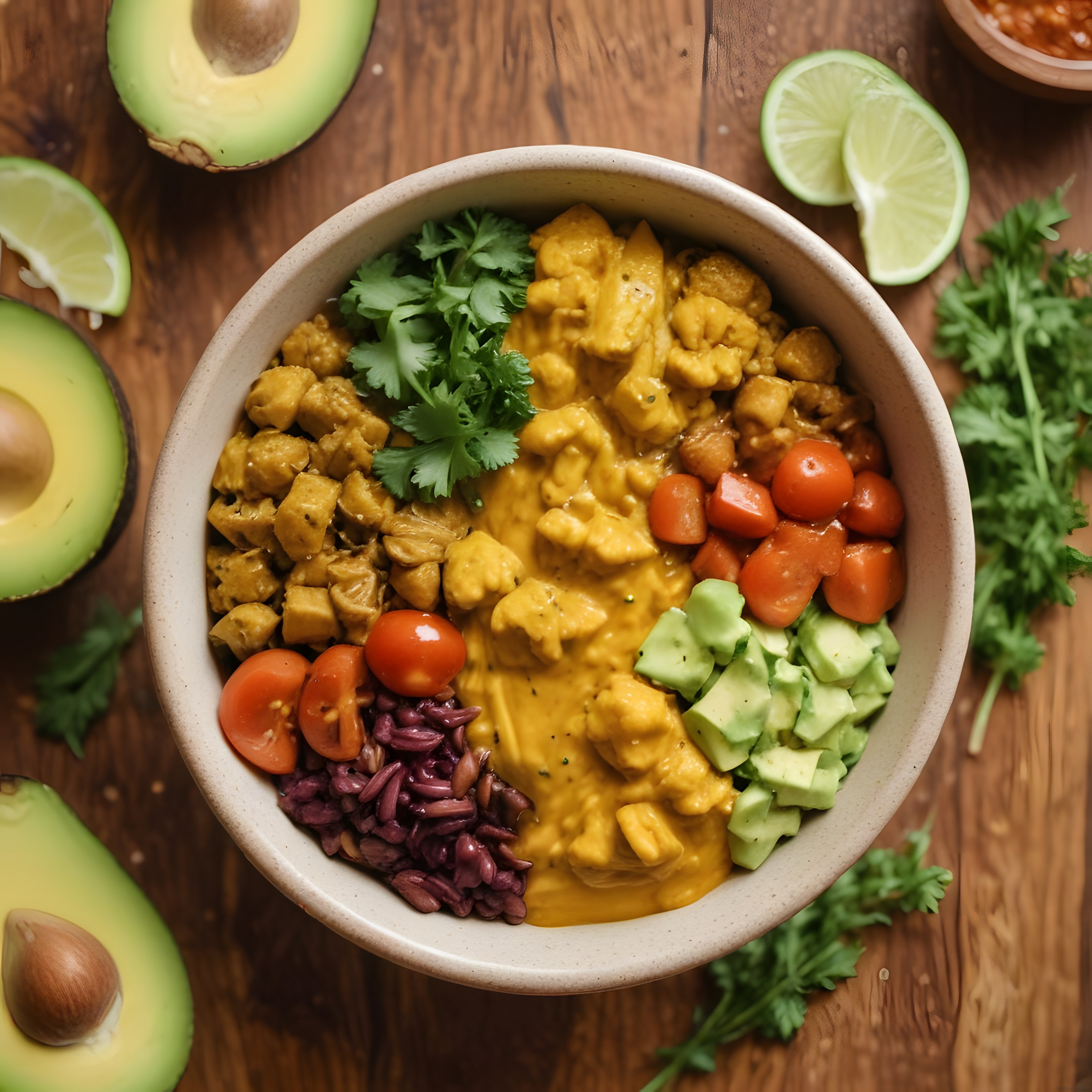 Köri Soslu Nohutlu ve Avokadolu Renkli Sağlıklı Buddha Bowl Kasesi