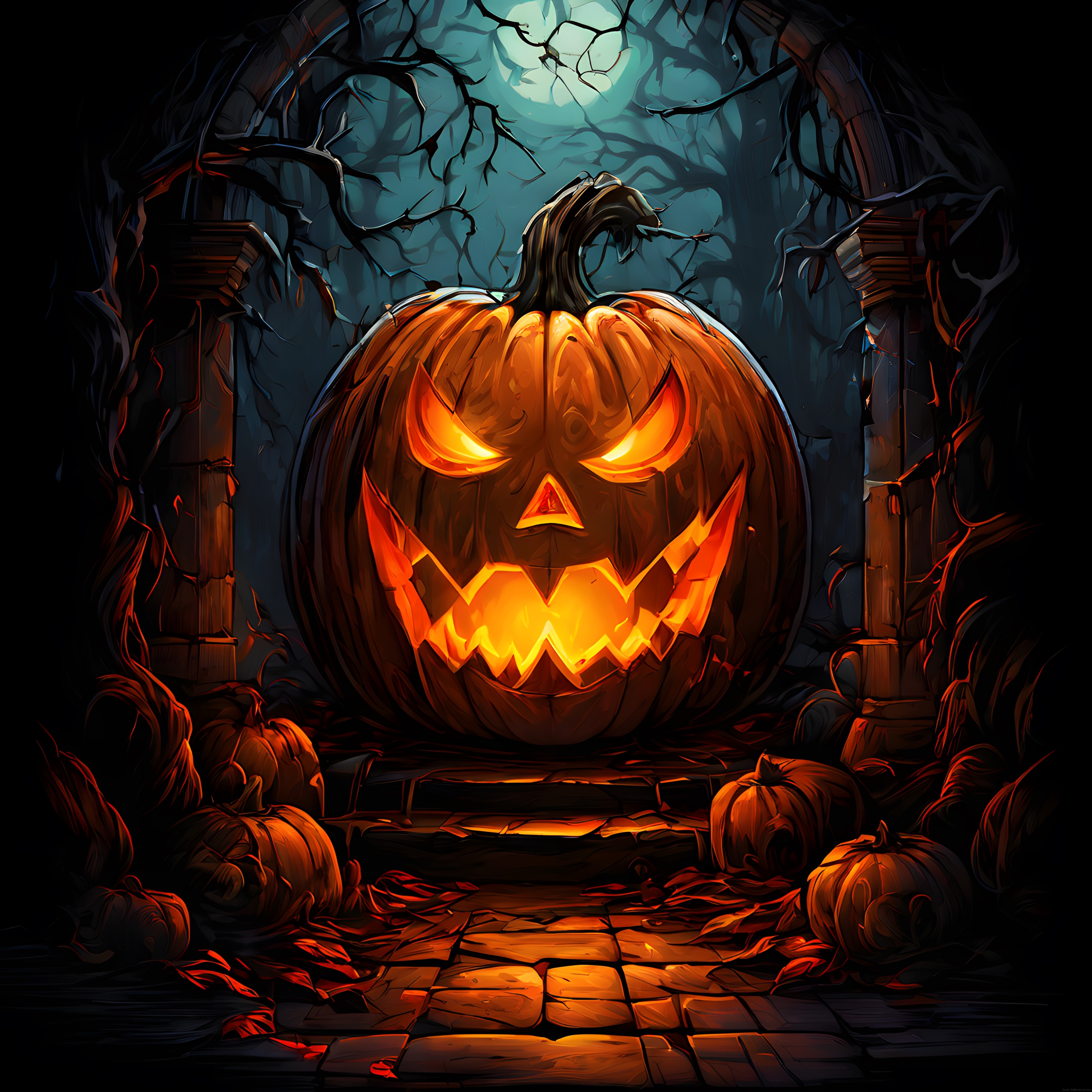 Korku Dolu Halloween Gecesinde Parlayan Gizemli Balkabağı Feneri
