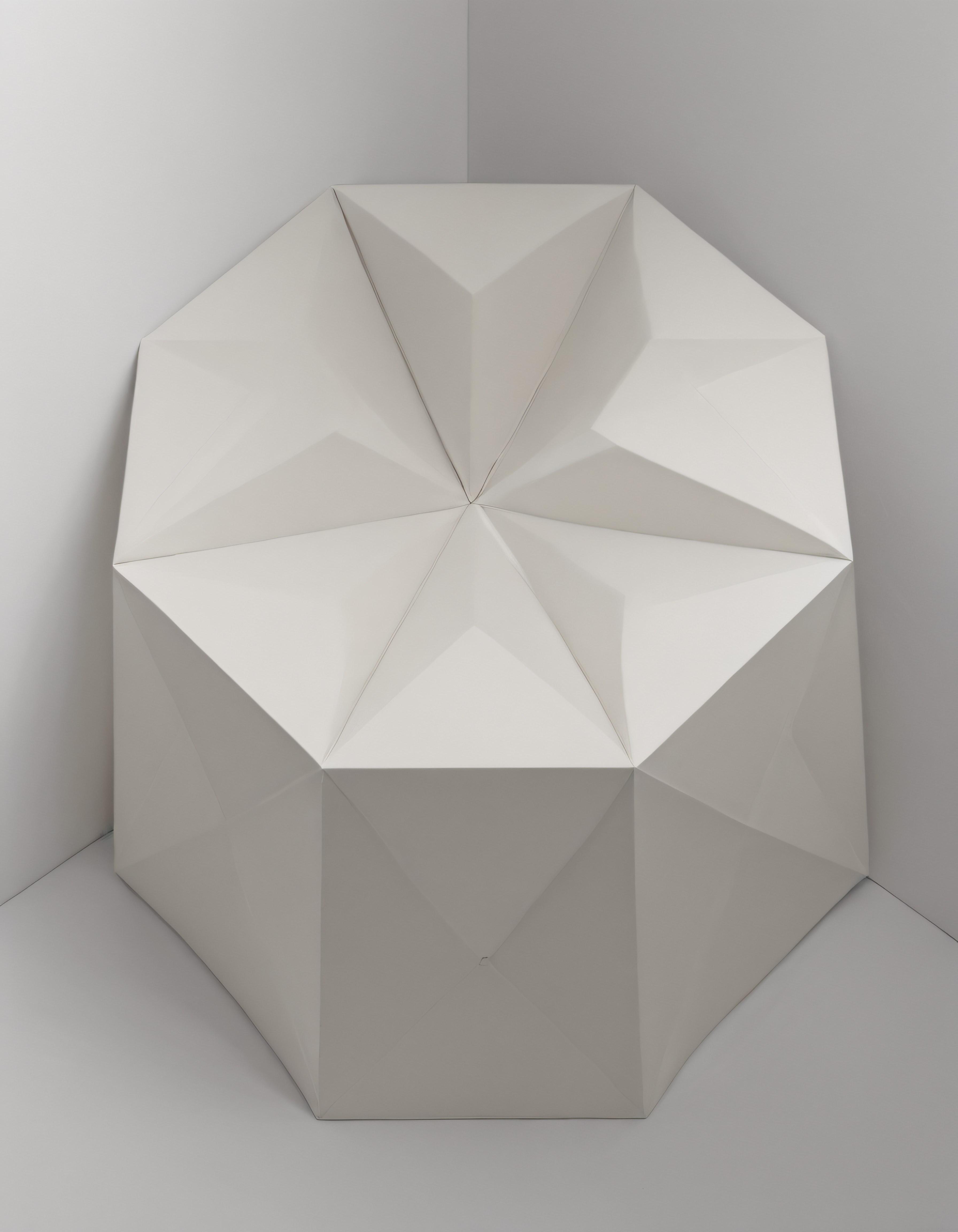 Köşede Sergilenen Beyaz Geometrik Soyut Heykel ve Minimalist Galeri Ortamı Köşede Sergilenen Beyaz Geometrik Soyut Heykel ve Minimalist Galeri Ortamı