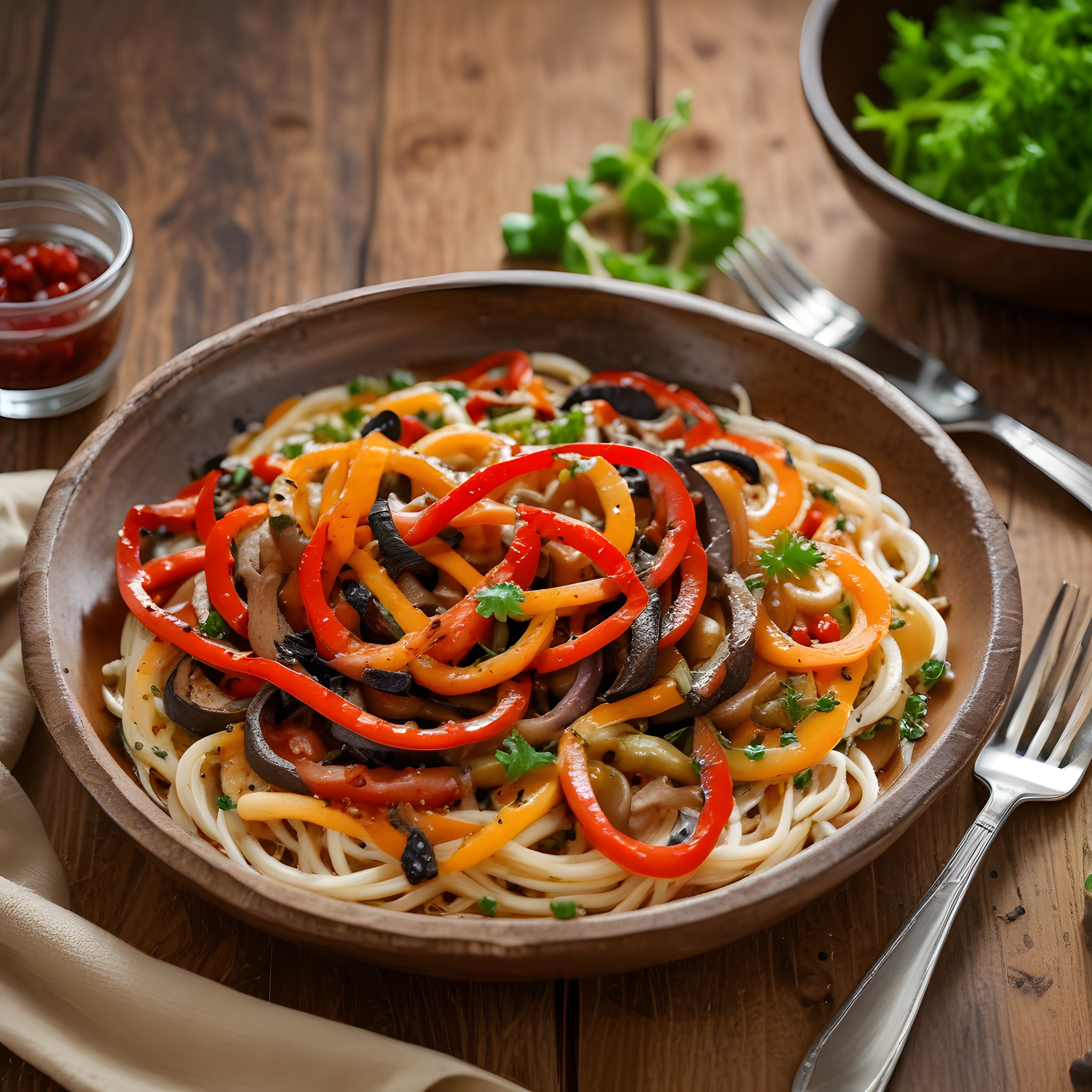 Köy Usulü Ahşap Kasede Sebzeli Spagetti: Doğal ve Besleyici Makarna Tarifi