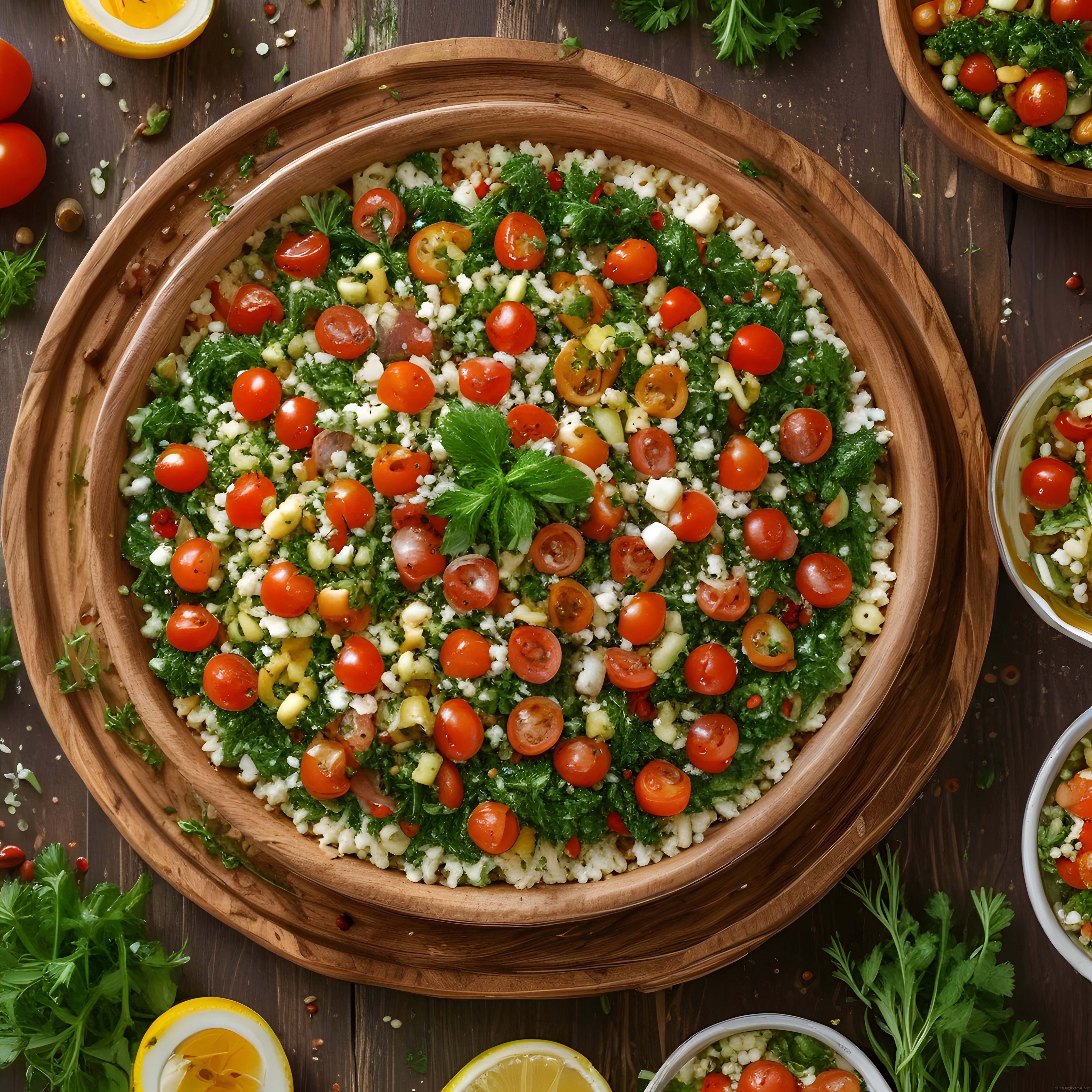Koyu Ahşap Zeminde Renkli Sebzeli ve Lor Peynirli Sağlıklı Salata Sunumu