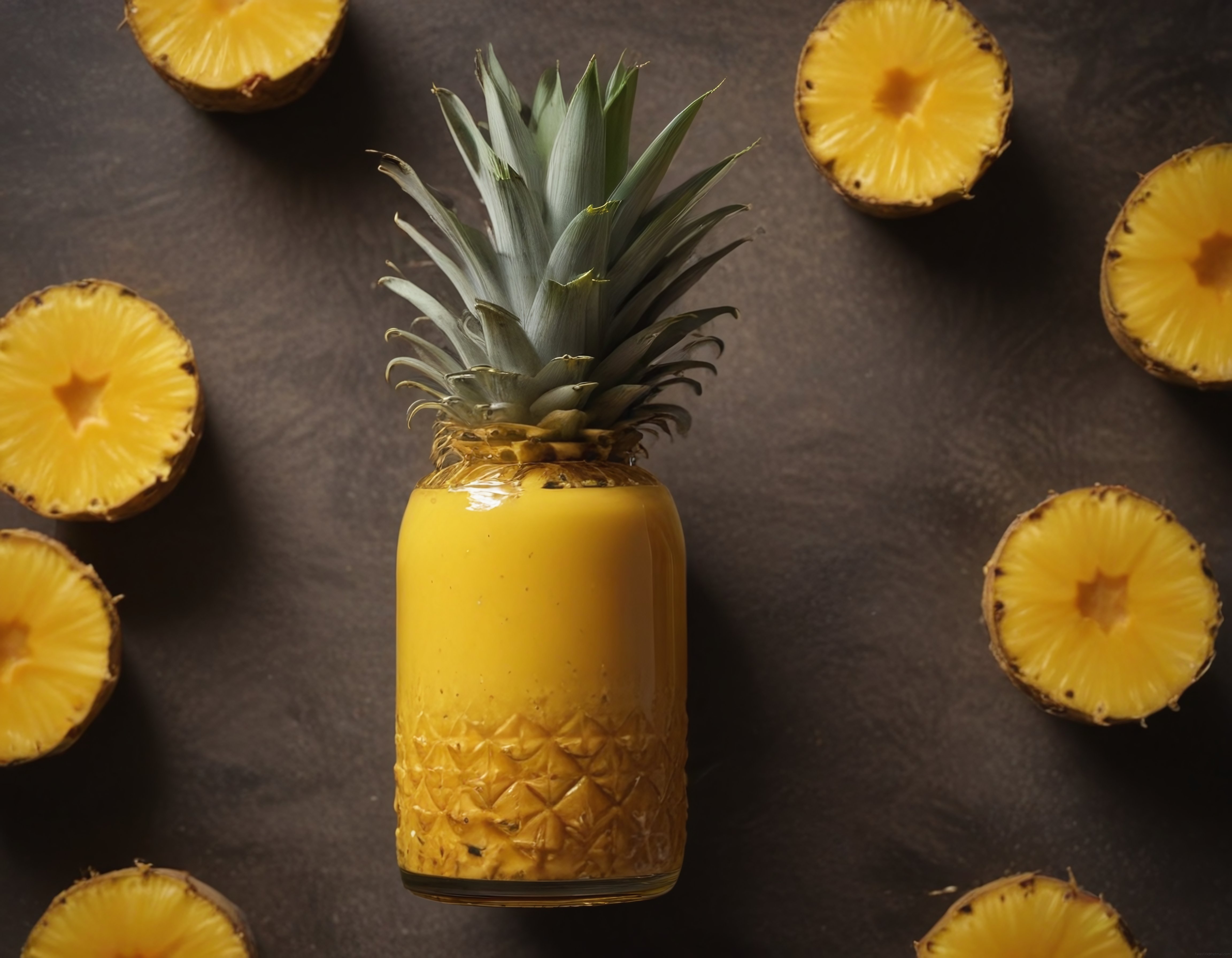 Koyu Arka Planda Ananaslı Tropikal Smoothie ve Taze Meyve Dilimleri