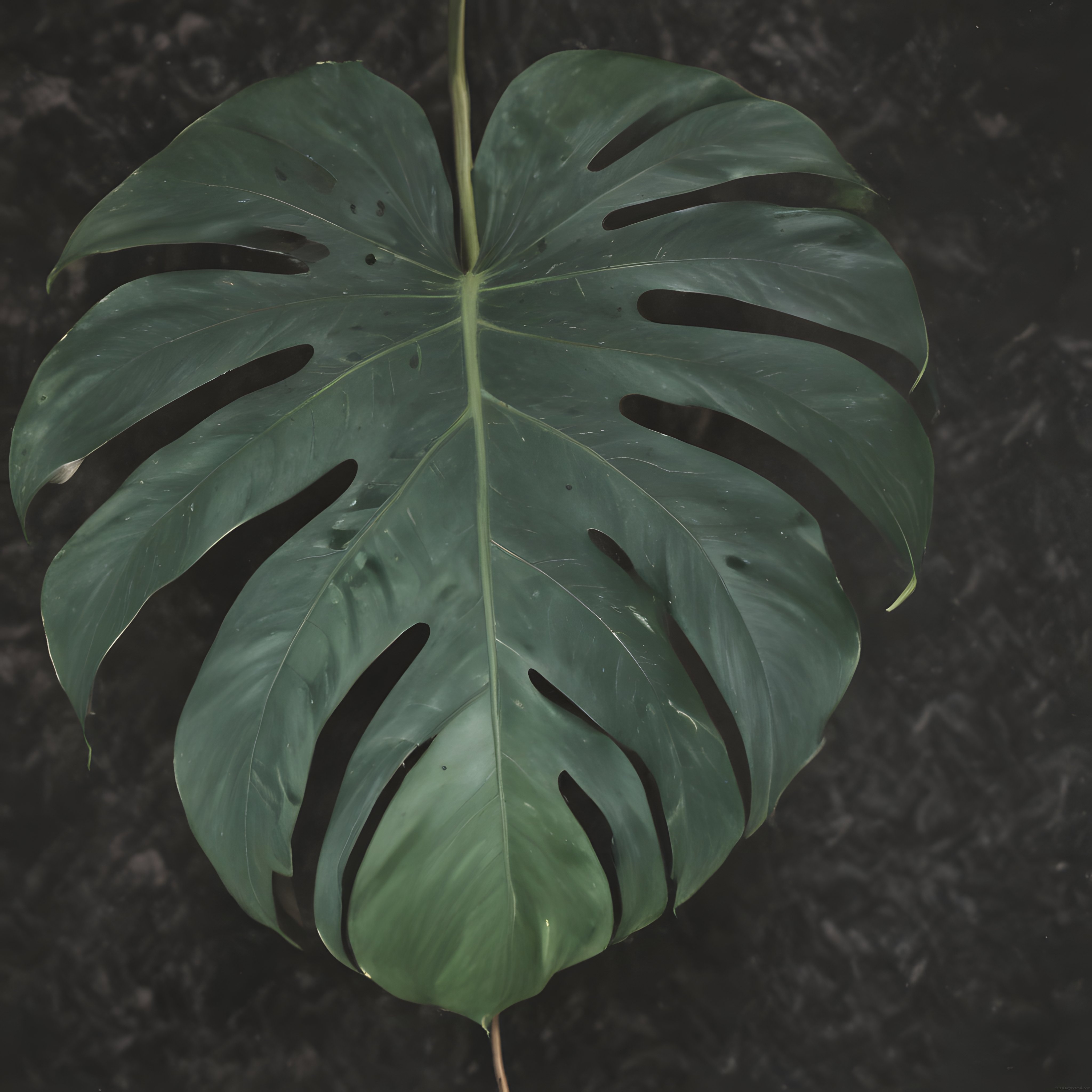 Koyu Arka Planda Büyük Monstera Deliciosa Yaprağının Detaylı Bitki Dokusu