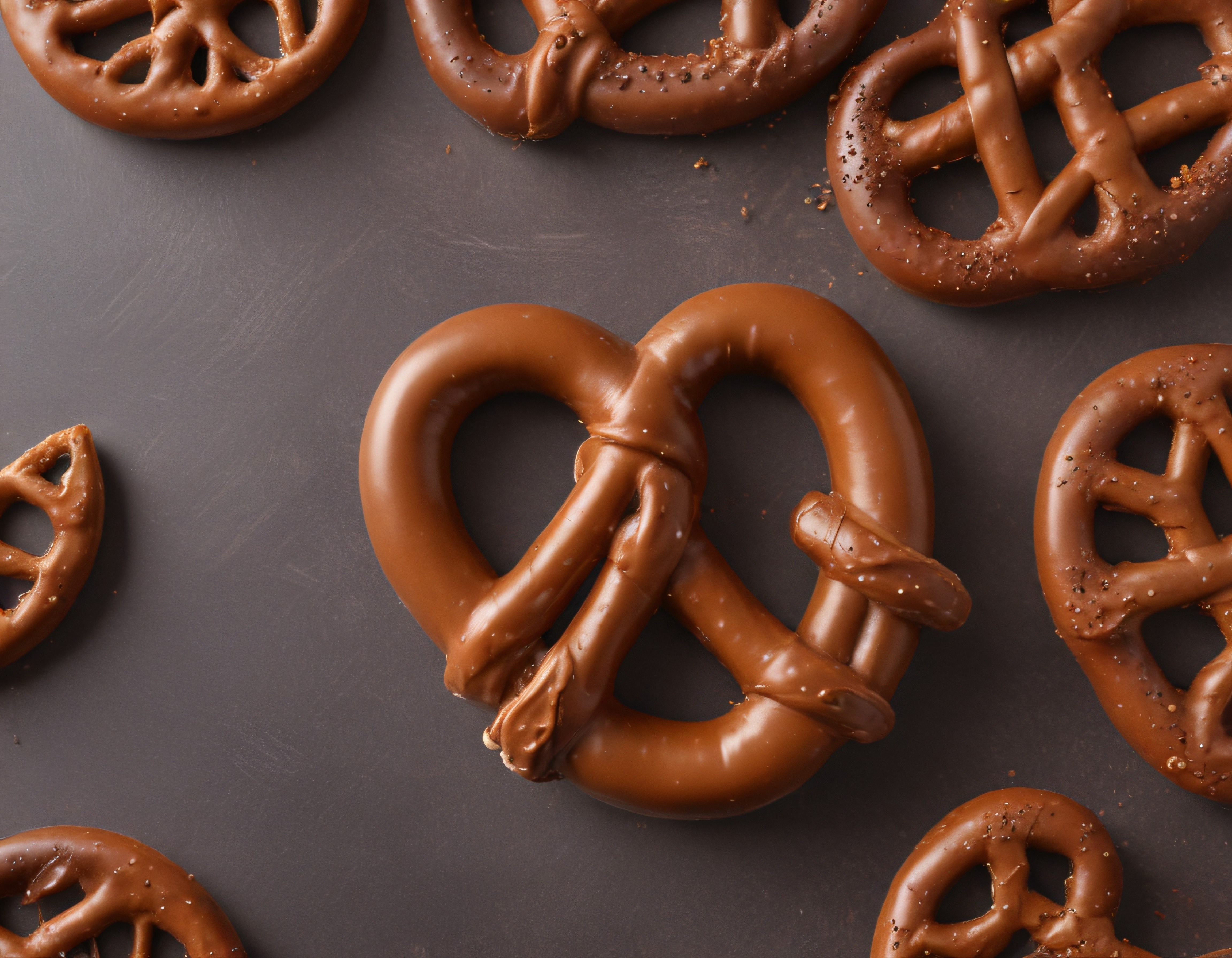 Koyu Arka Planda Çikolata Kaplı Tuzlu Pretzel Atıştırmalıkları