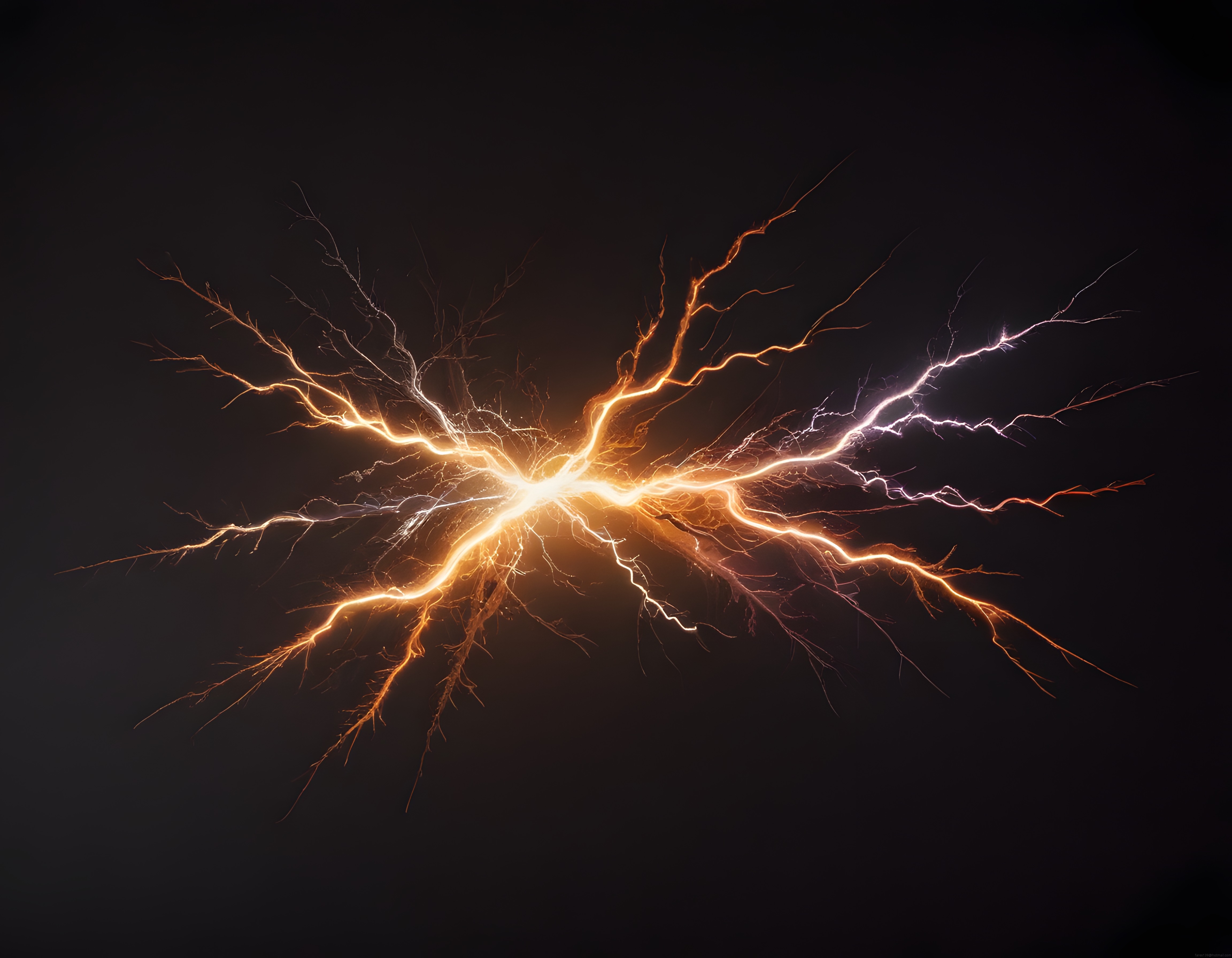 Koyu Arka Planda Dallanan Parlak Elektrik Yıldırımı ve Enerji Akışı