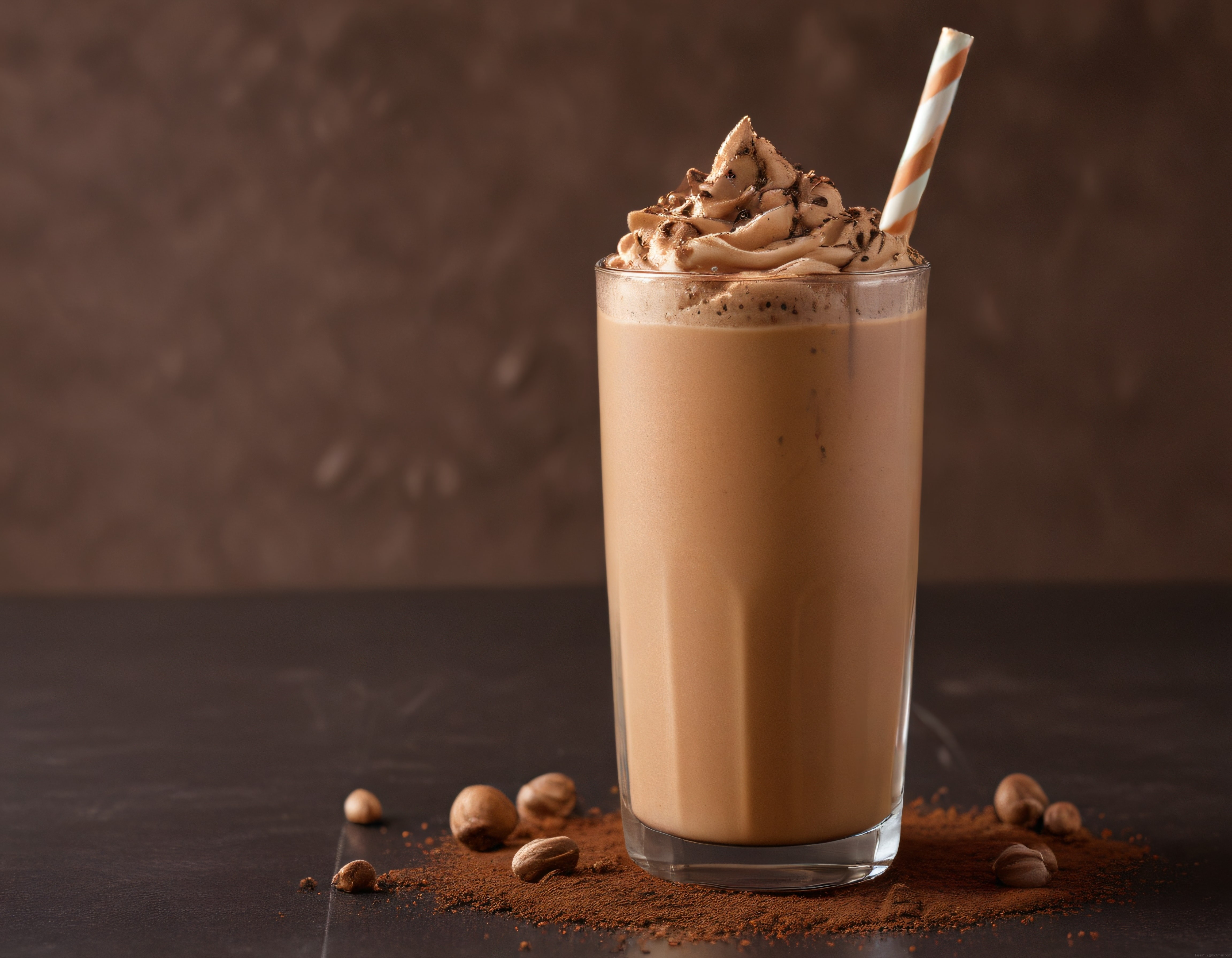 Koyu Arka Planda Fındıklı Çikolatalı Milkshake ve Kremalı İçecek