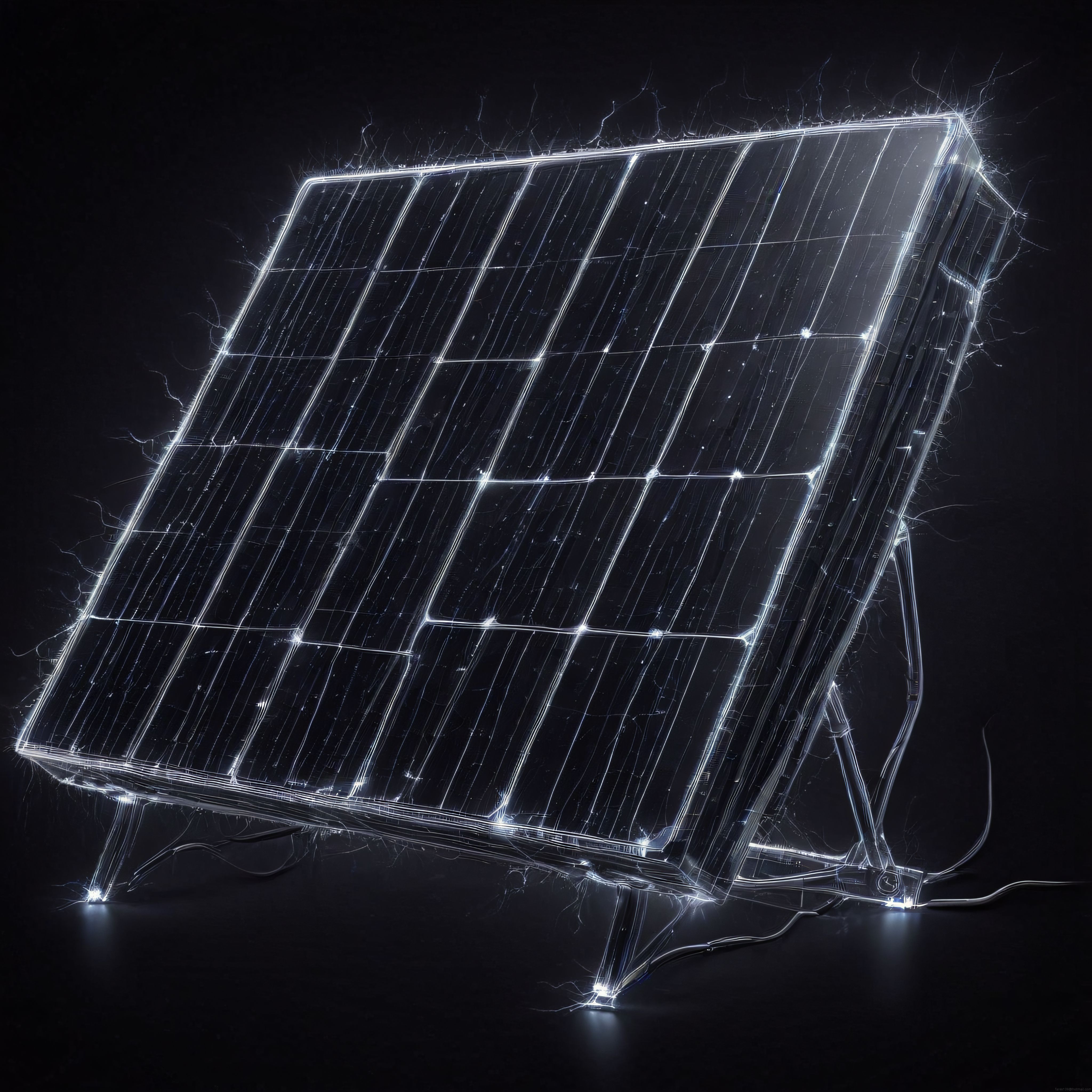 Koyu Arka Planda Gümüş Işık Çizgileriyle Oluşturulmuş Soyut Solar Panel