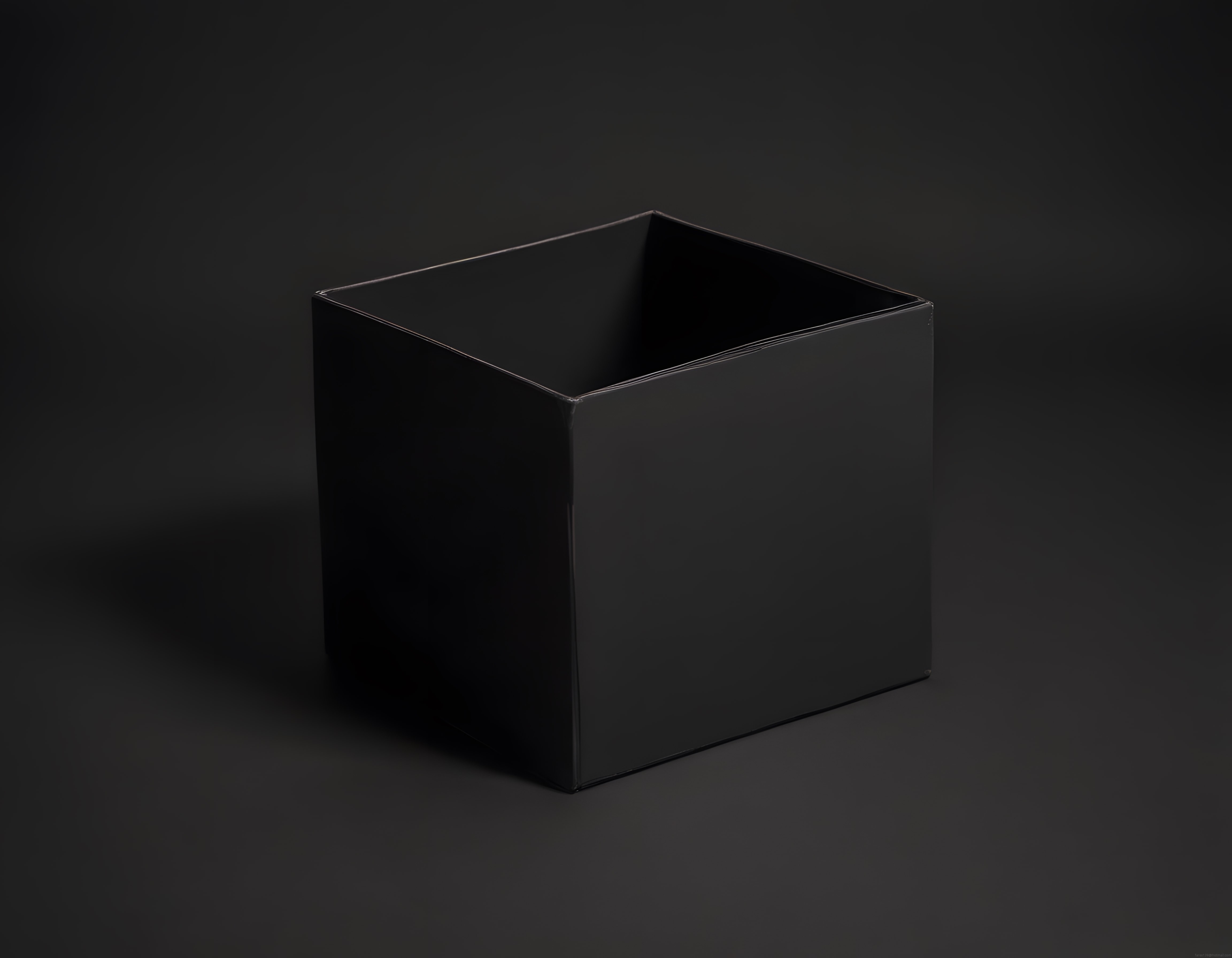 Koyu Arka Planda Siyah Parlak Küp: Minimalist 3D Geometrik Tasarım Çalışması