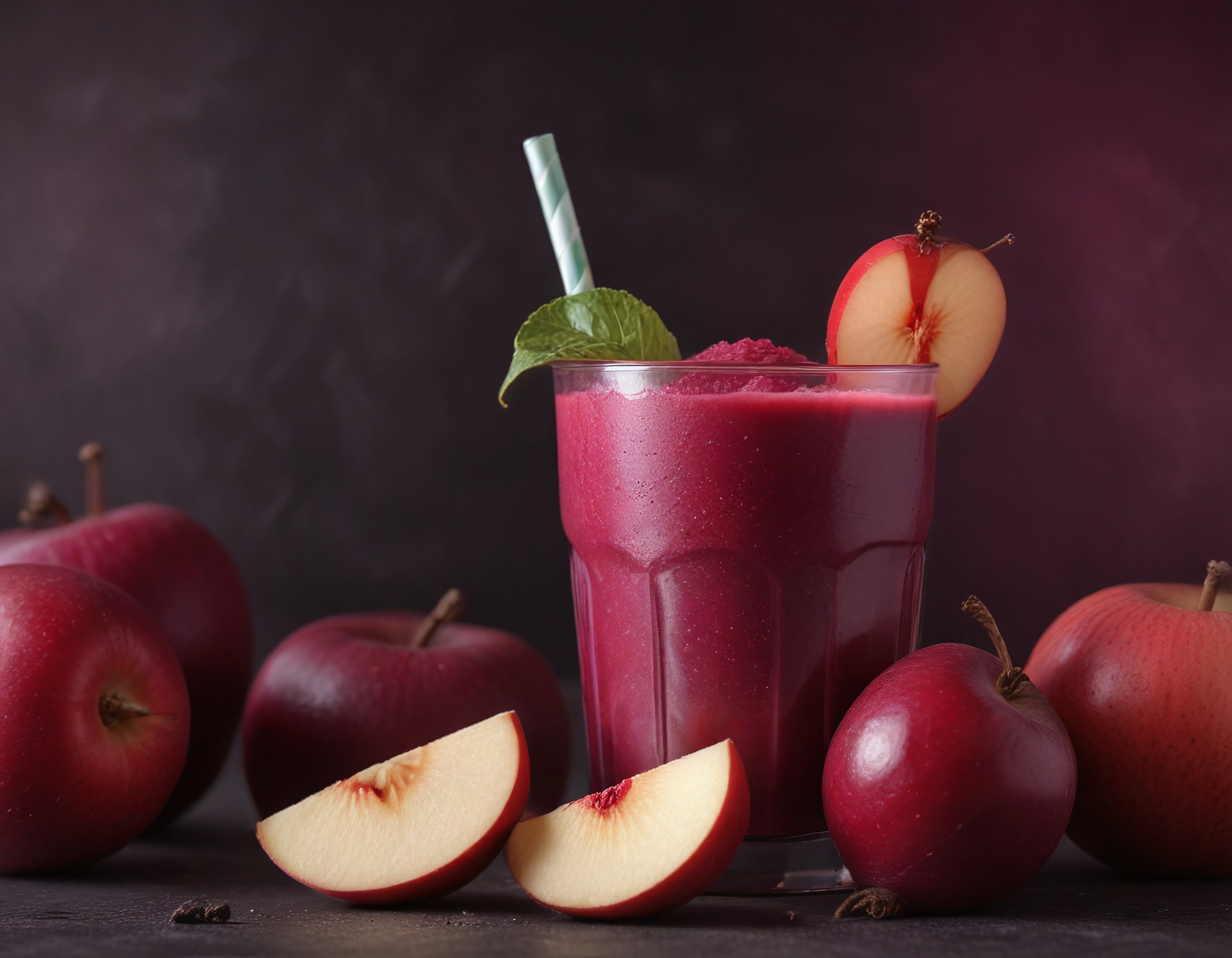 Koyu Arka Planda Taze Elmalı Kırmızı Smoothie ve Sağlıklı İçecek Tarifi
