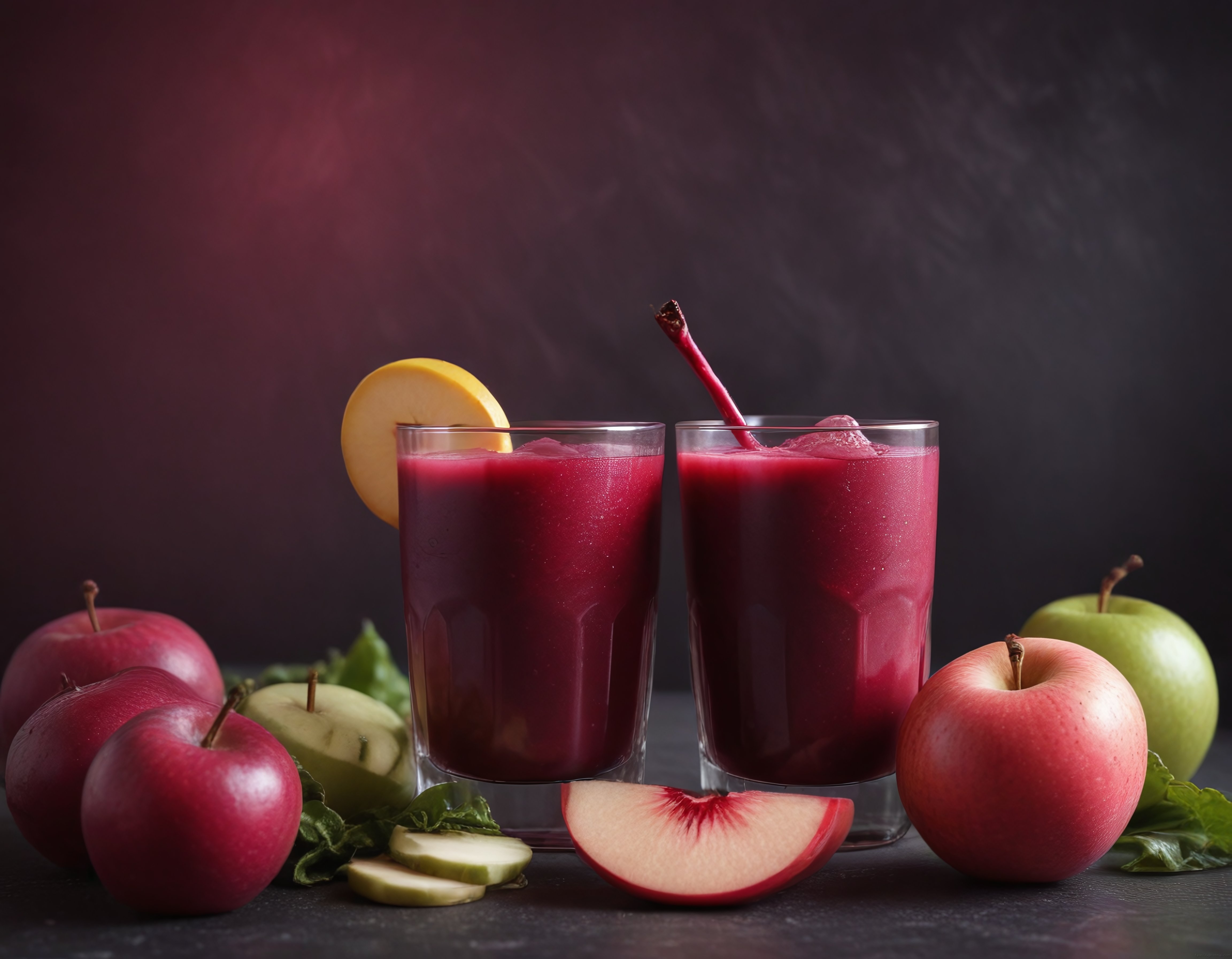 Koyu Arka Planda Taze Meyveli Smoothie: Elma ve Şeftali ile Serinletici İçecek