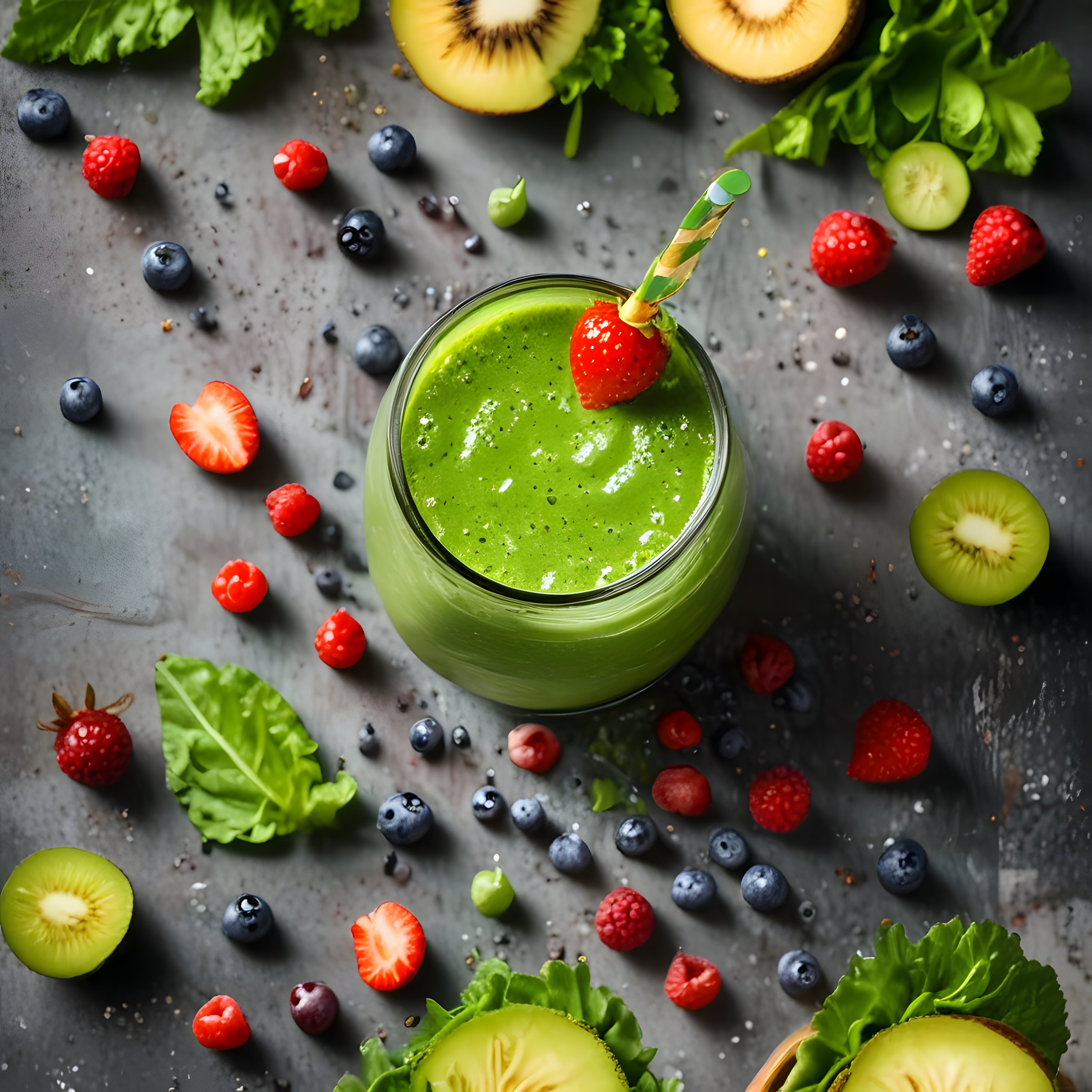 Koyu Arka Planda Taze Orman Meyveli Avokadolu Yeşil Detoks Smoothie