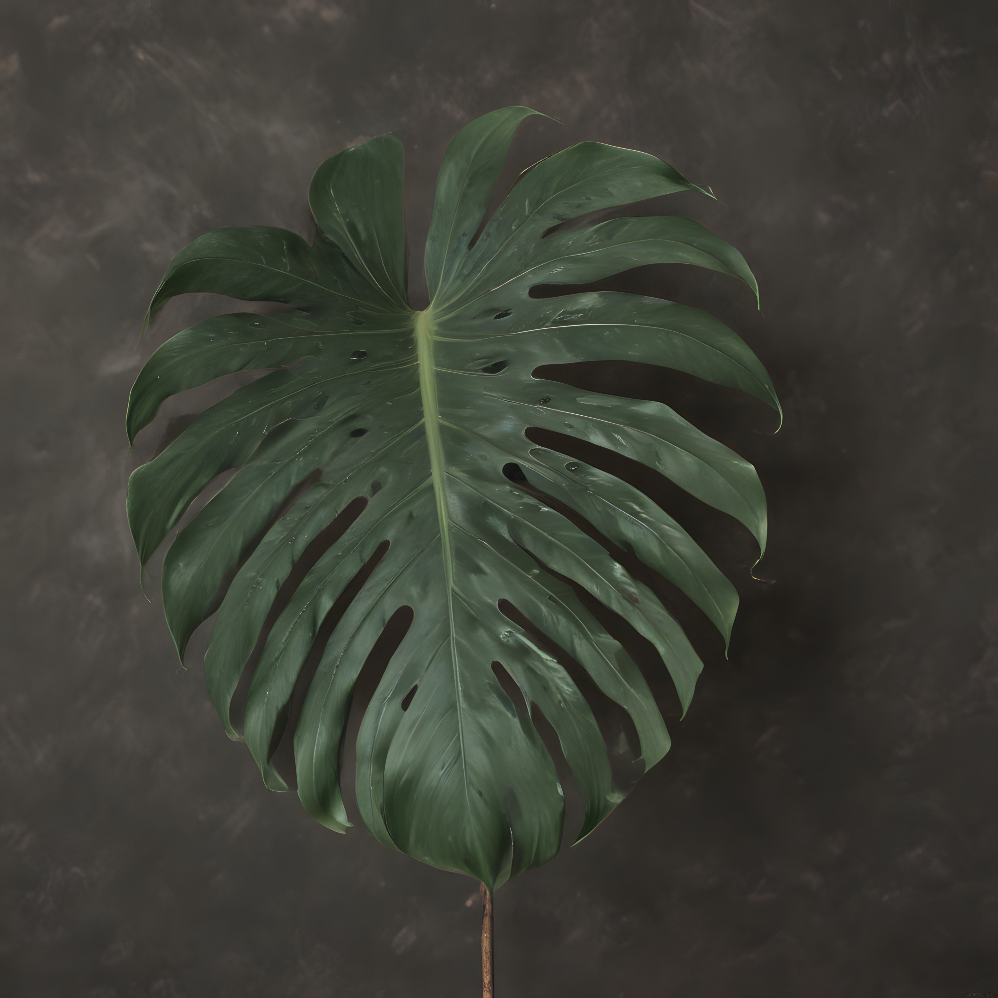 Koyu Arka Planda Tek Bir Monstera Yaprağı: Sade ve Estetik Doğa Fotoğrafı