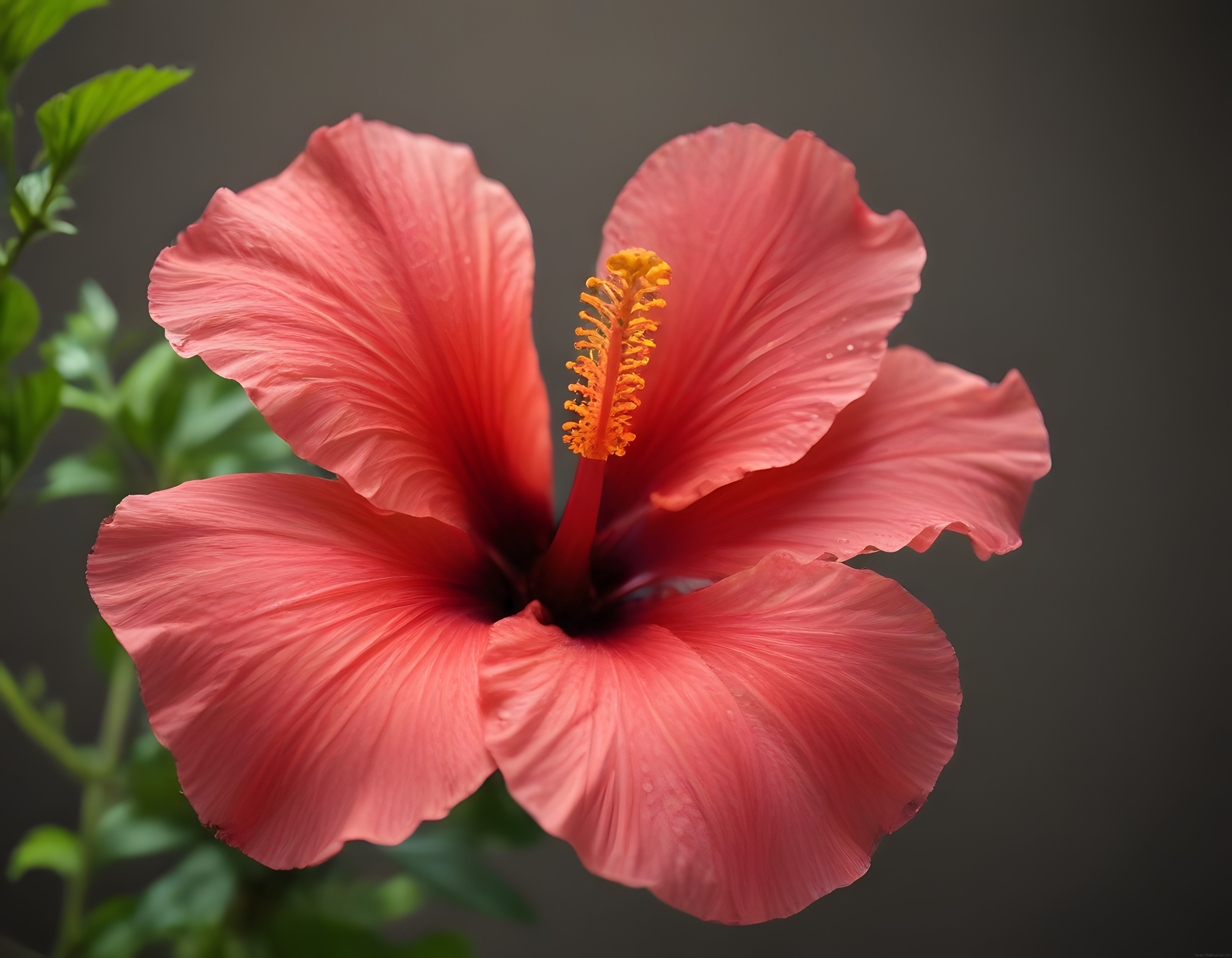 Koyu Fon Üzerinde Parlayan Pembe Hibiskus Çiçeği Makro Fotoğraf Detayı