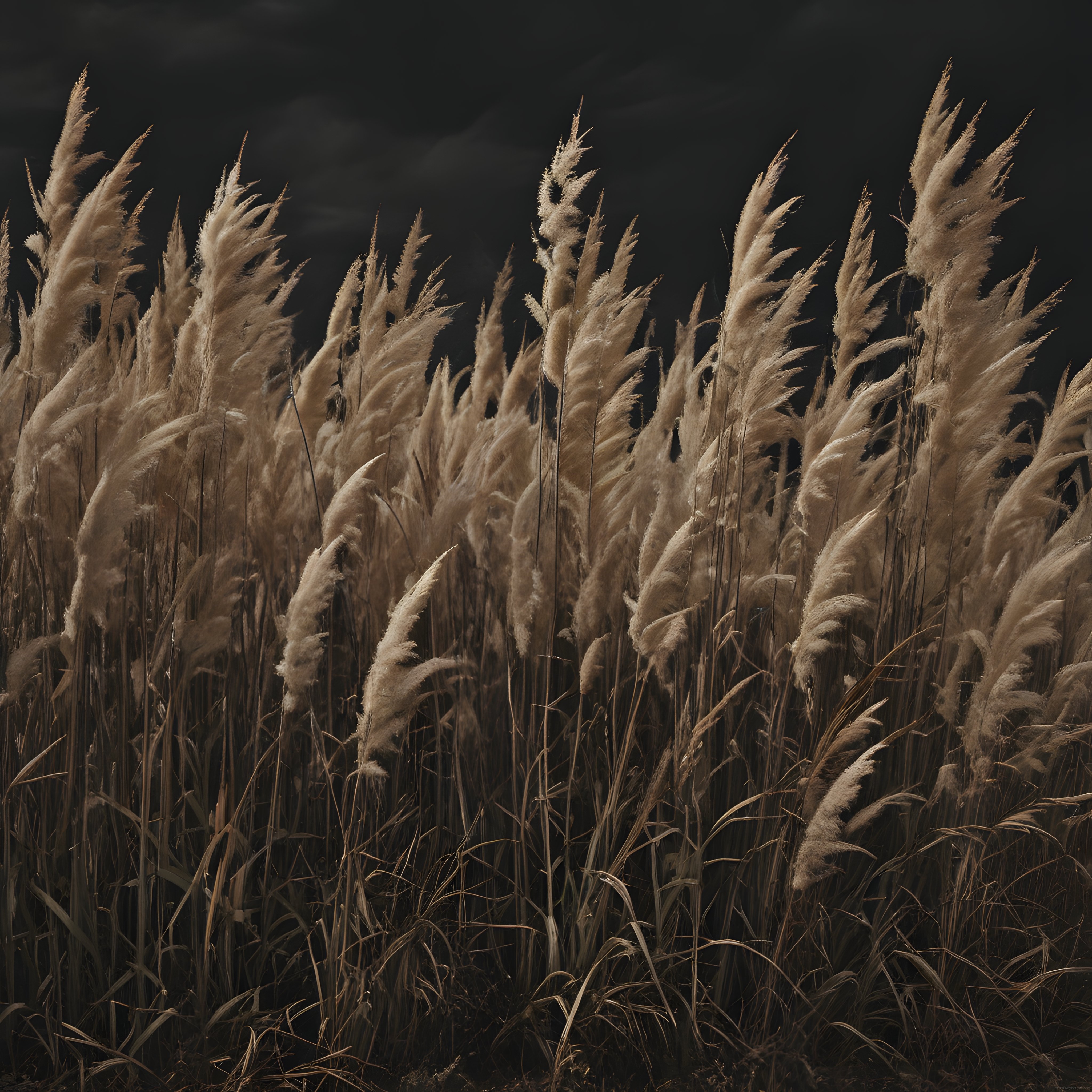 Koyu Gökyüzü Önünde Işıkla Dans Eden Pampas Çimleri: Doğal ve Sade Estetik