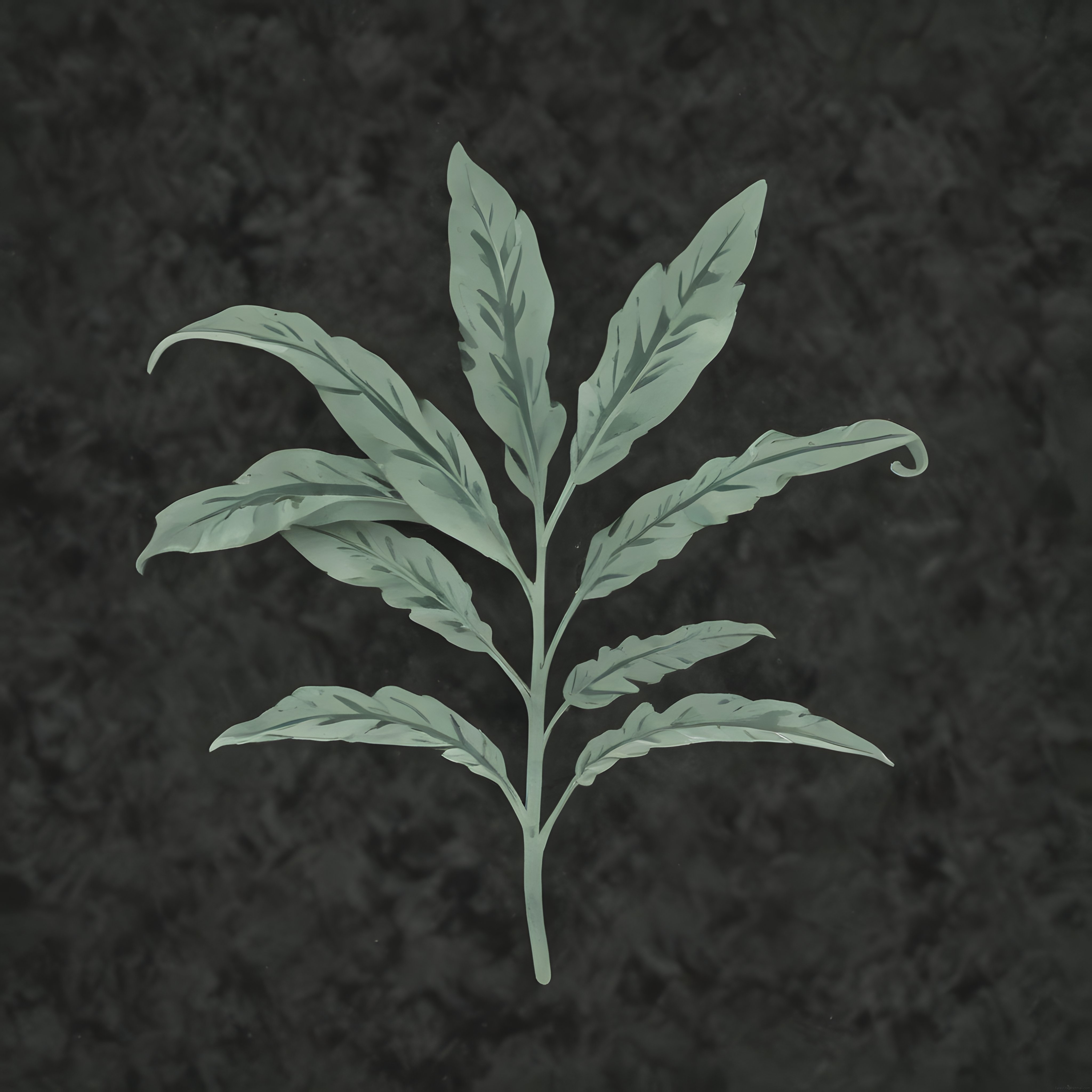 Koyu Gri Arka Planda Minimalist Mint Yeşili Botanik Dal Tasarımı