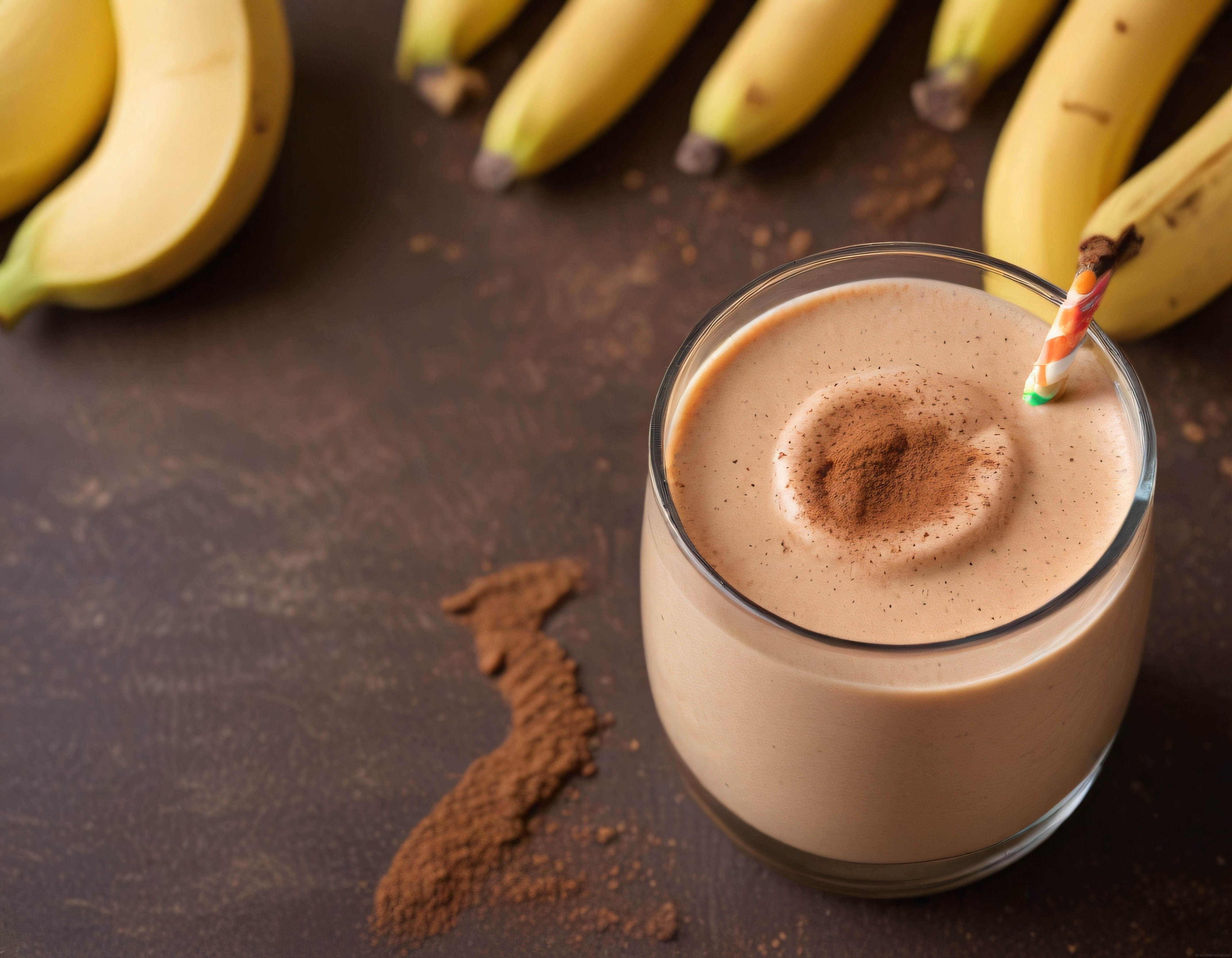 Koyu Taş Arka Planda Cam Bardakta Muzlu Kakao Smoothie Tarifi