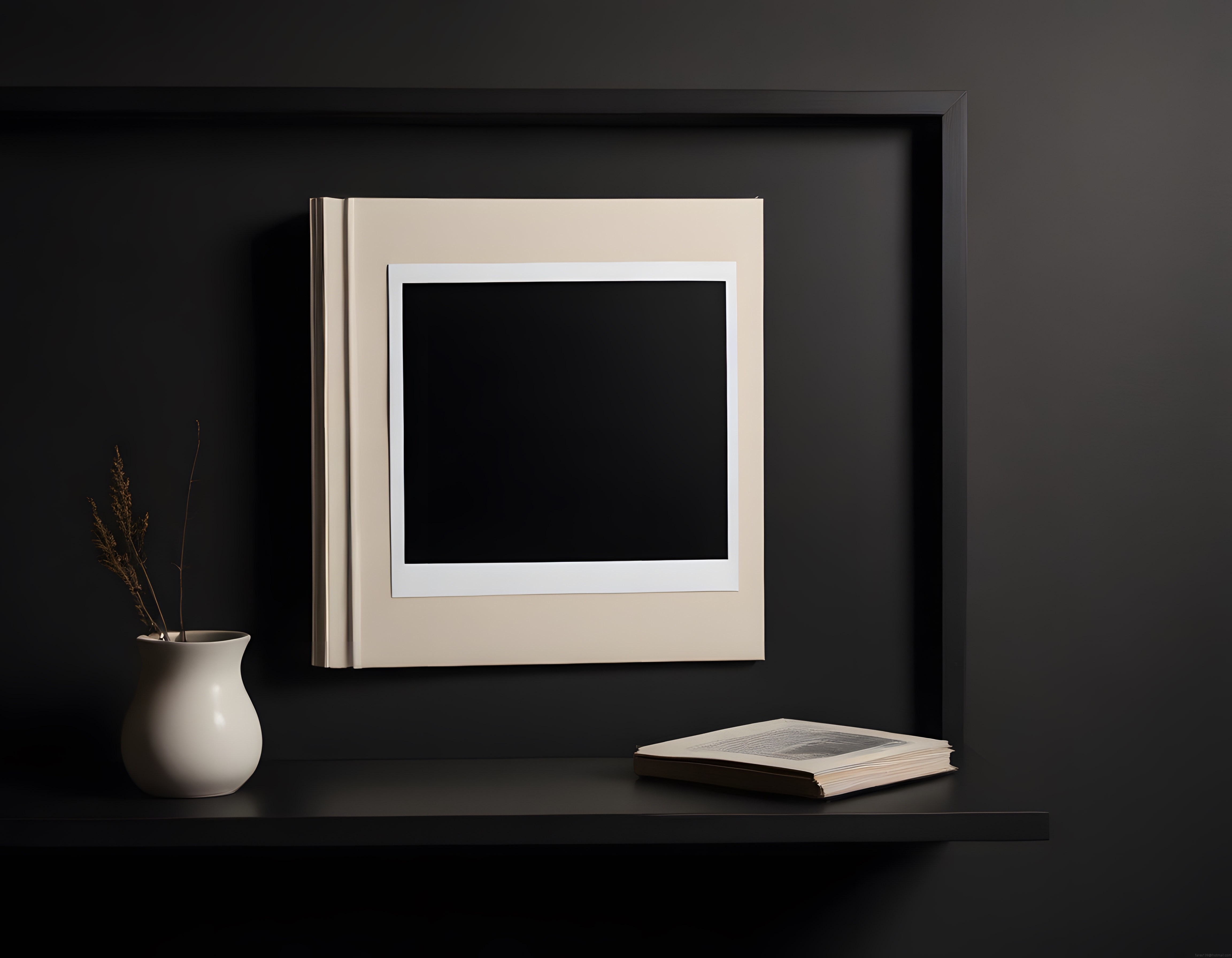 Koyu Tonlarda Minimalist İç Mekan Dekorasyonu ve Boş Çerçeve Tasarımı