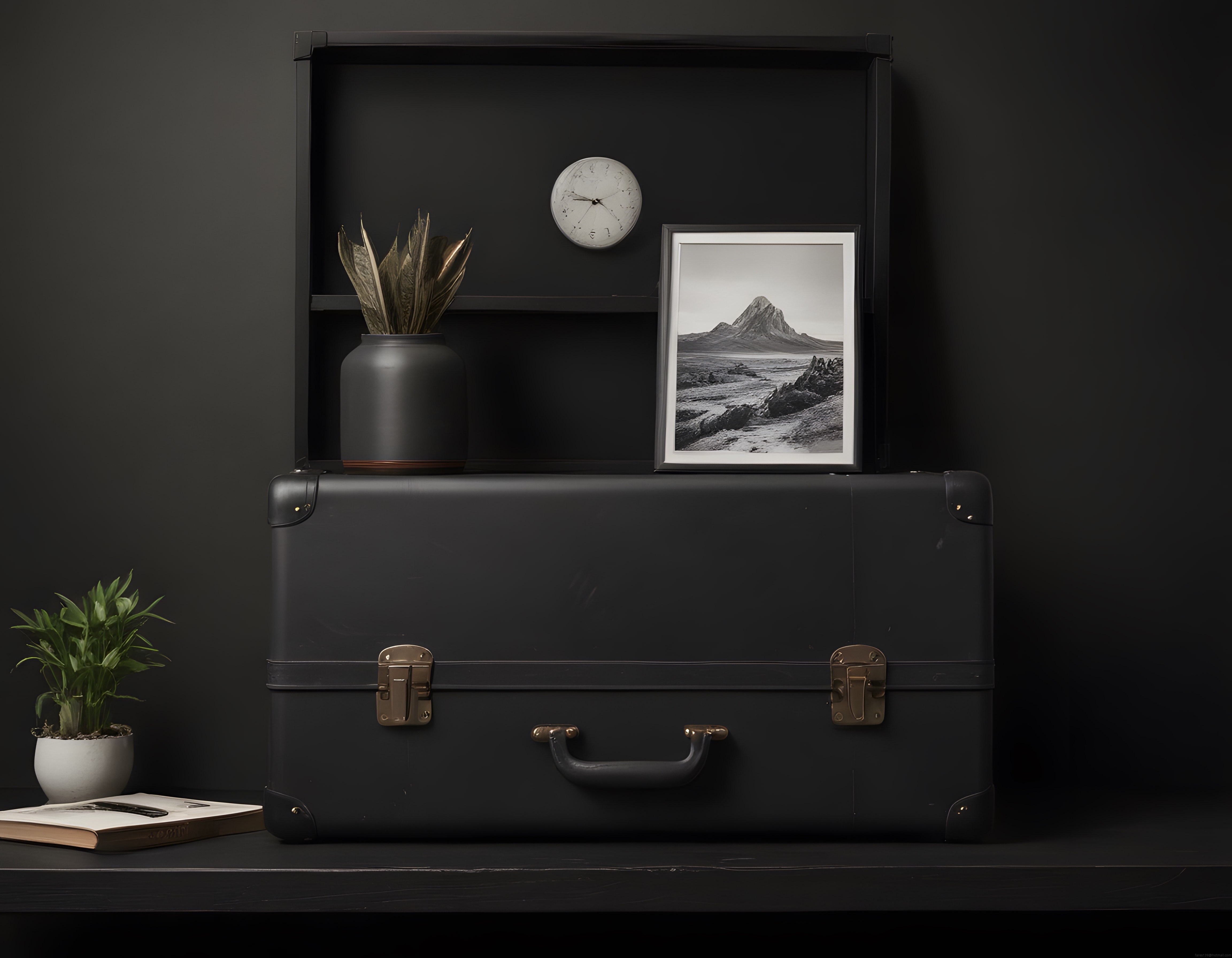 Koyu tonlarda minimalist iç mekan düzenlemesi ve şık ev dekorasyonu detayları