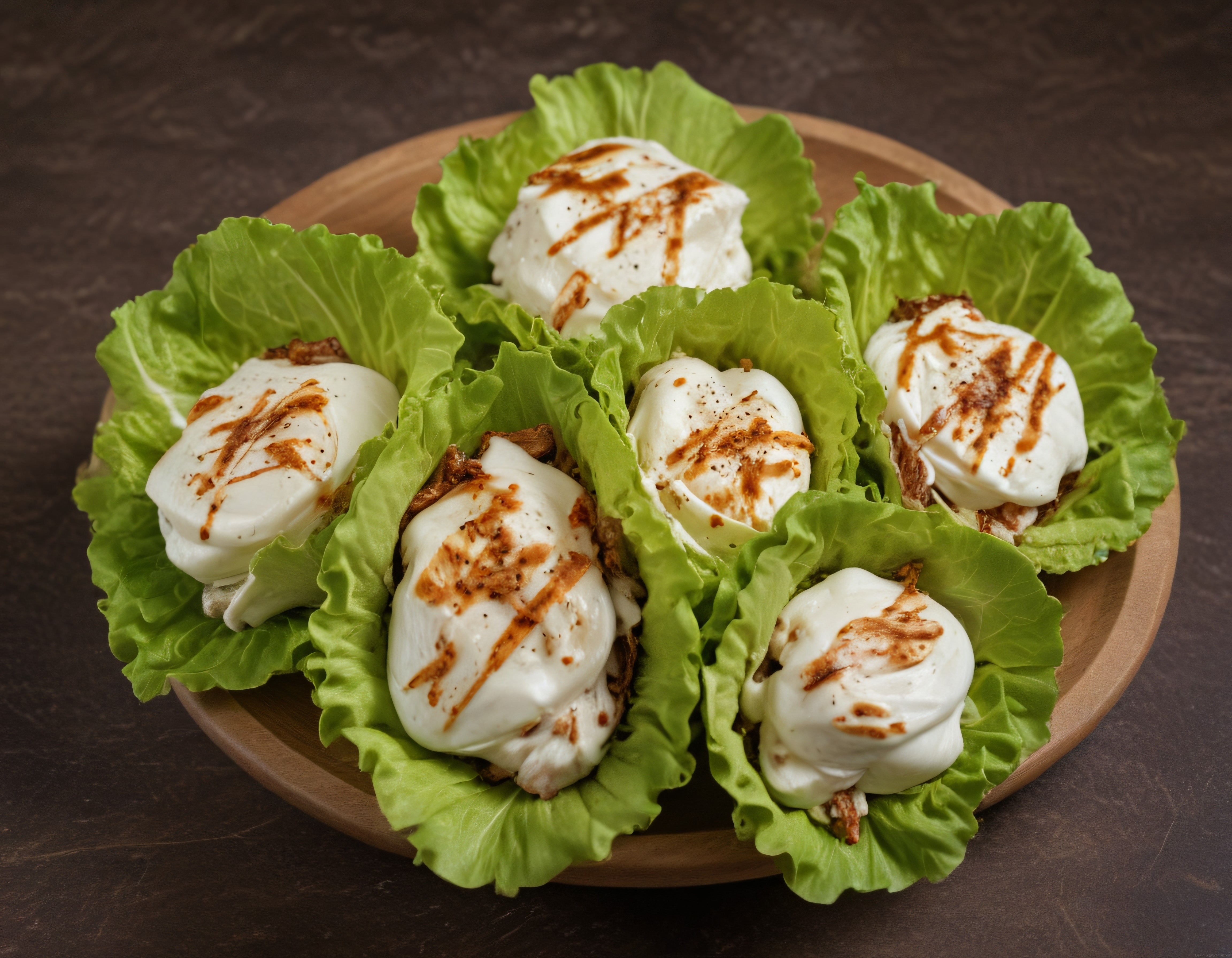 Koyu Zemin Üzerinde Ahşap Tabakta Balsamik Soslu Mozzarella Salatası