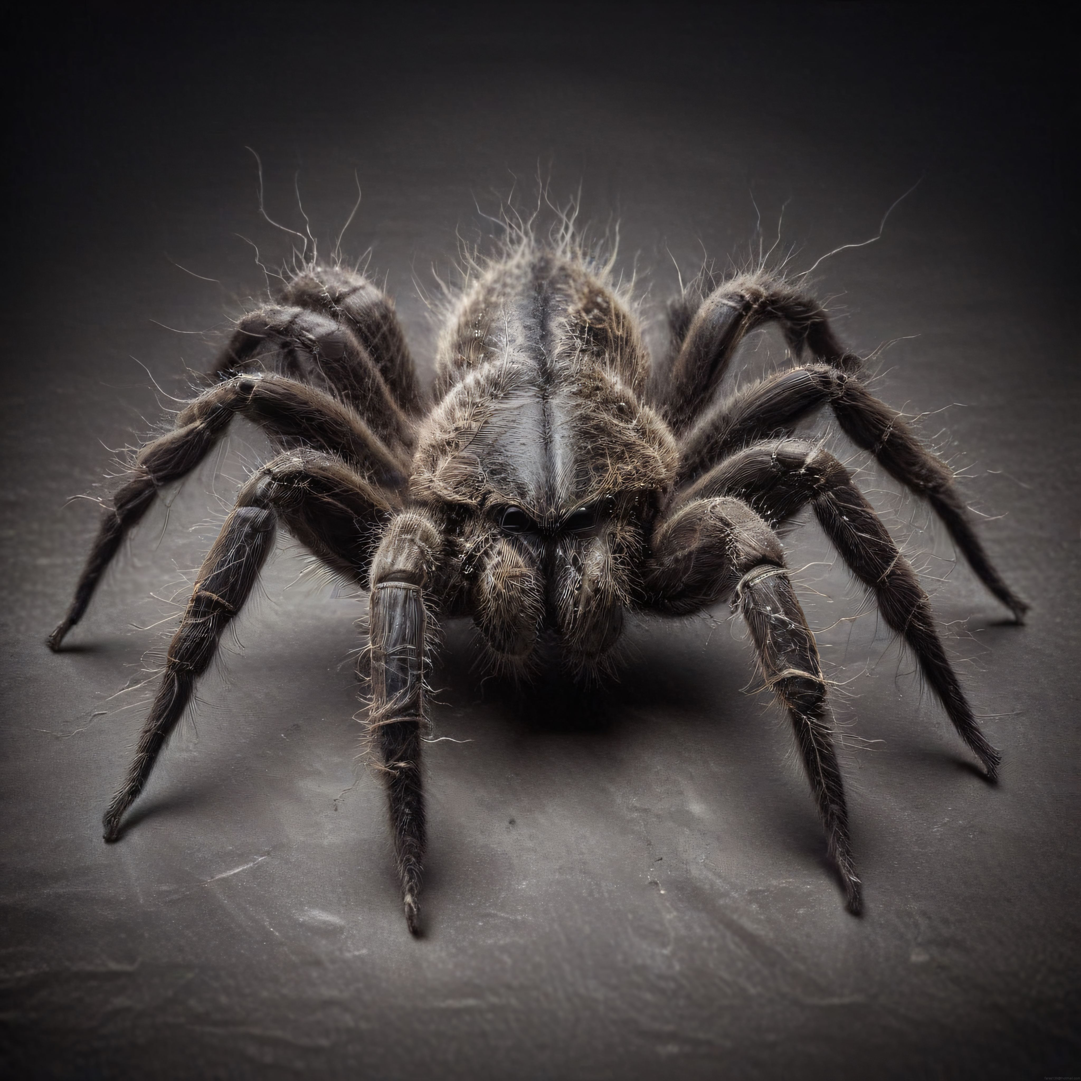 Koyu Zemin Üzerinde Kıllı Dev Tarantulanın Etkileyici Makro Fotoğrafı