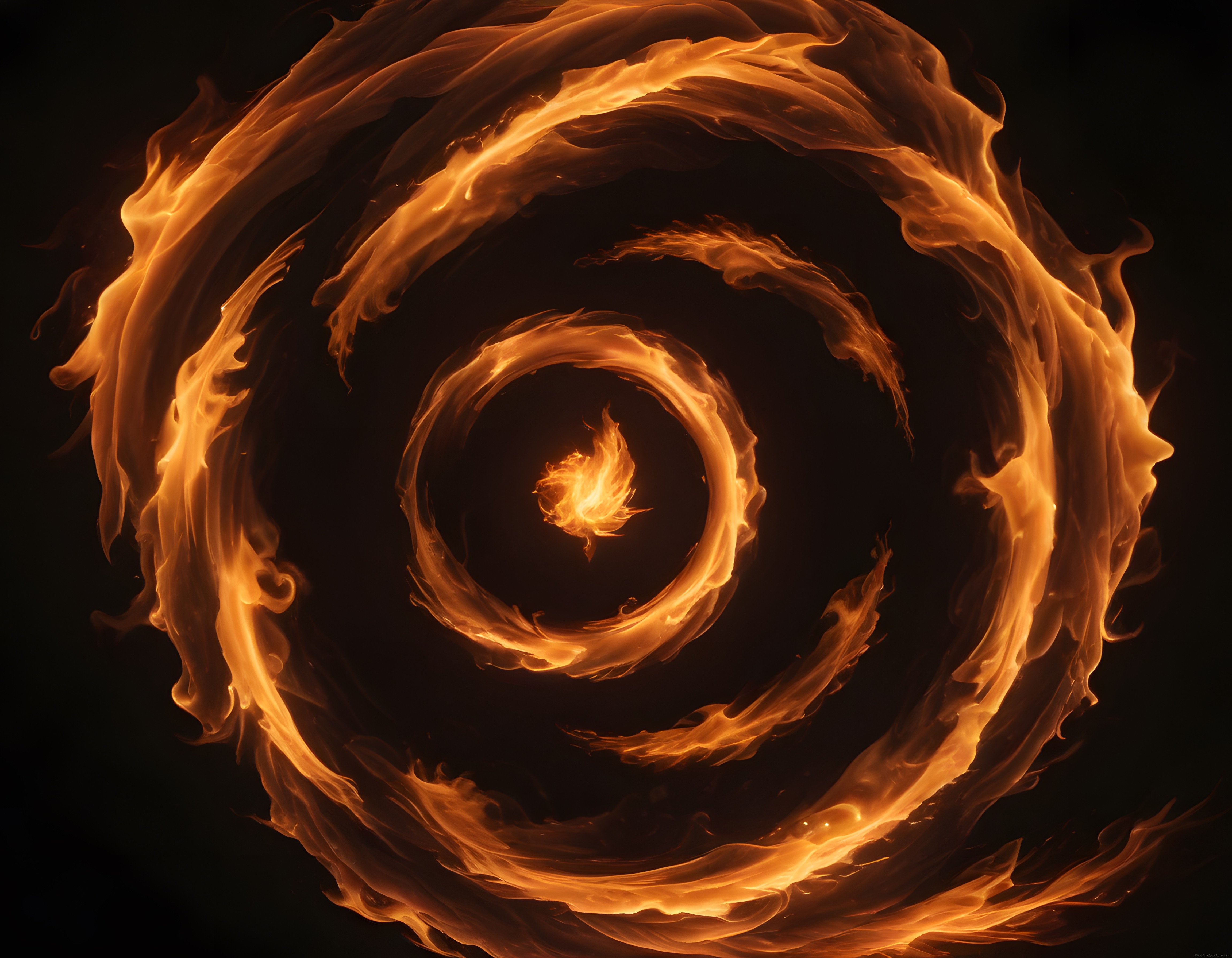 Koyu Zemin Üzerinde Spiral Ateş Halkalarıyla Büyüleyici Dijital Sanat Eseri