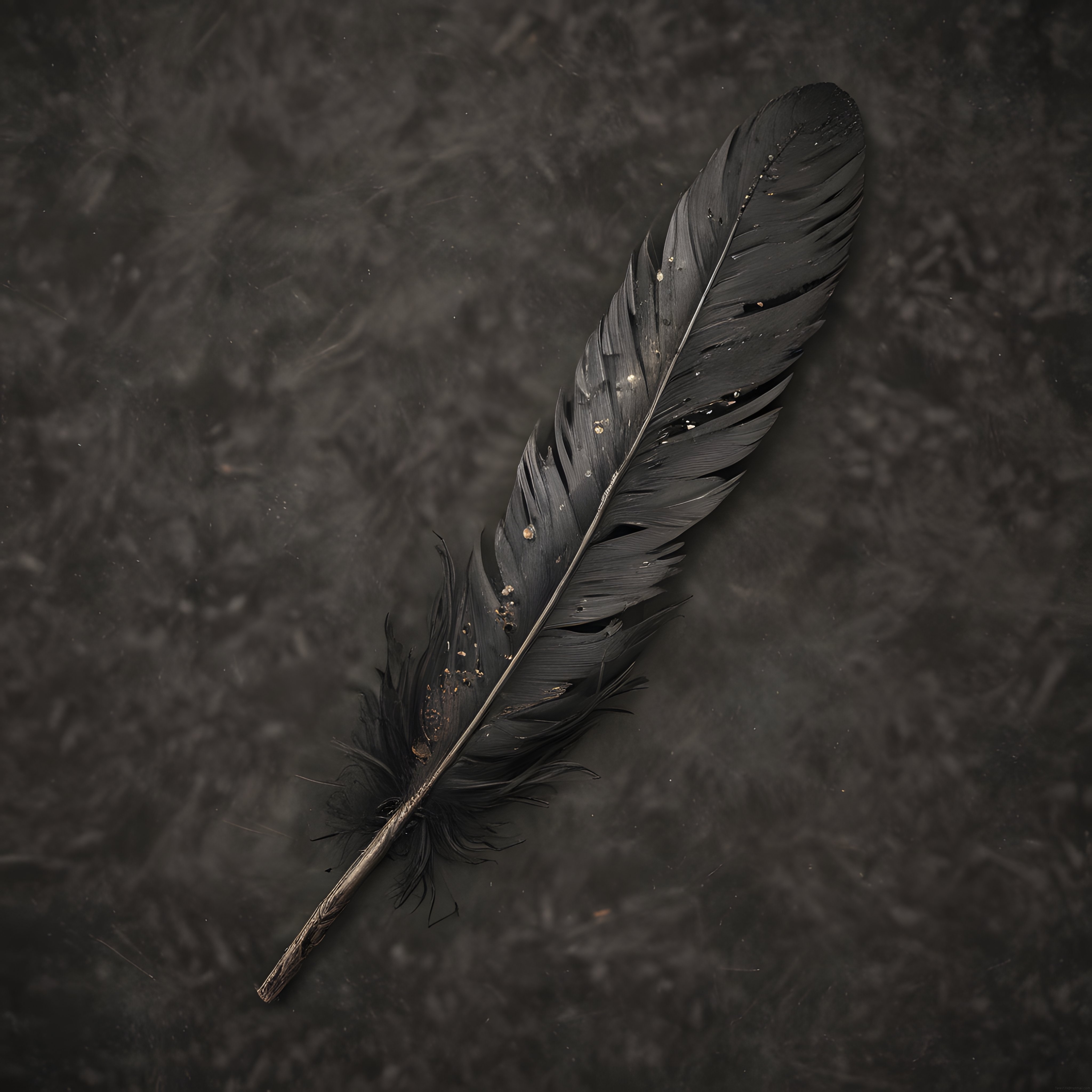 Koyu Zeminde Altın Lekeli Siyah Tüy: Dramatik ve Sanatsal Minimalist Fotoğraf