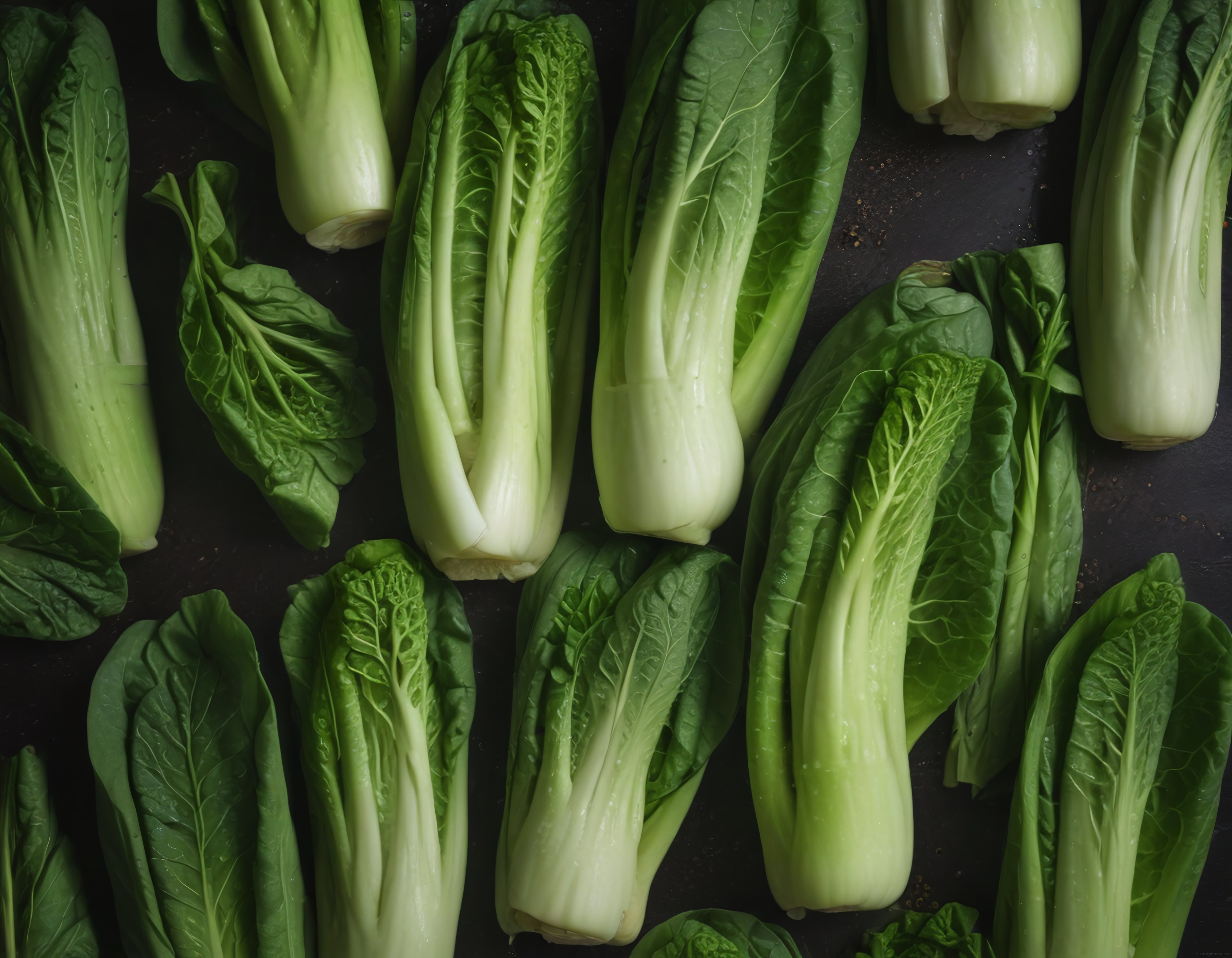 Koyu Zeminde Taze Pak Choi Sebzelerinin Rustik ve Doğal Sunumu