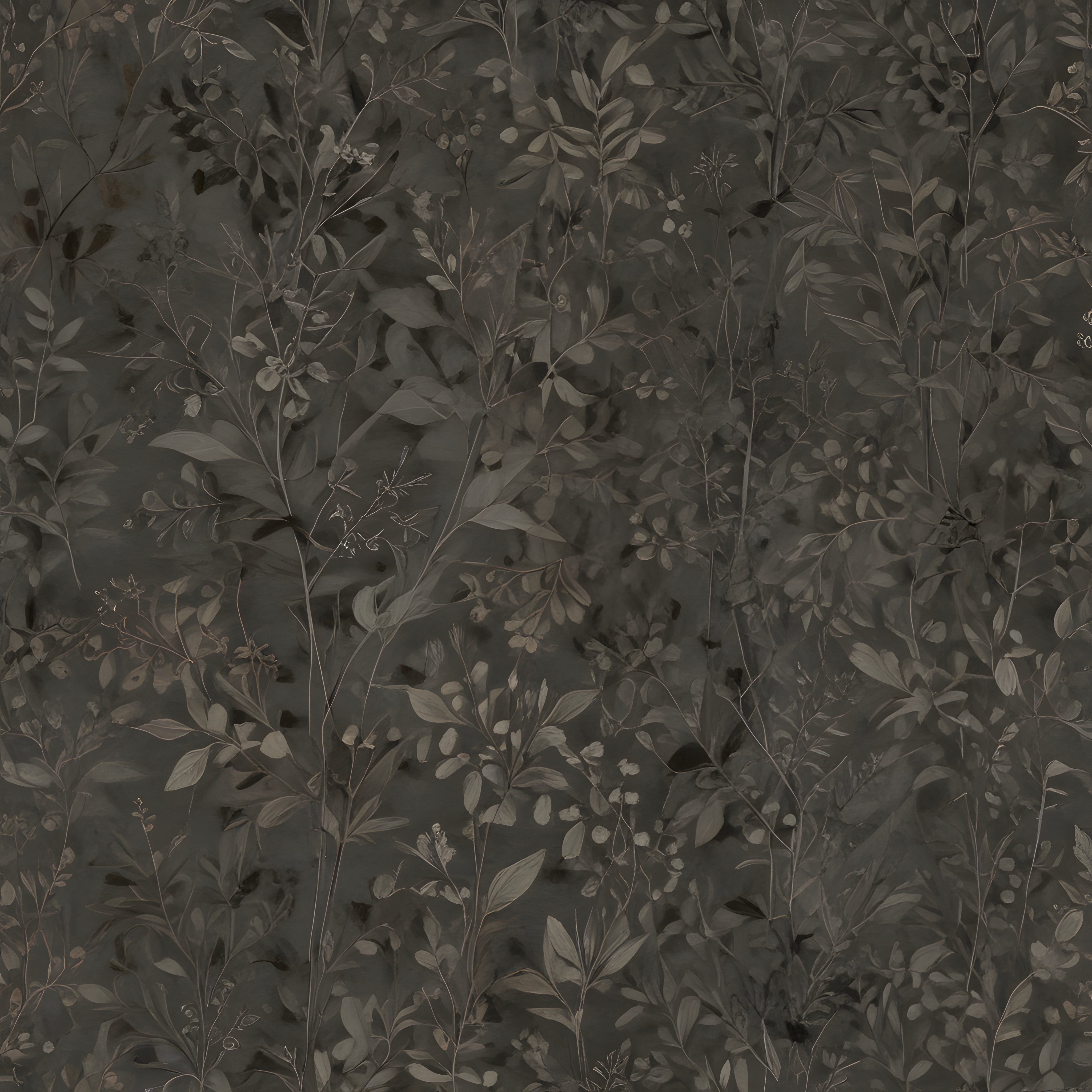 Koyu Zeminli Antik Stil Vintage Botanik Çiçek Desenli Duvar Kağıdı