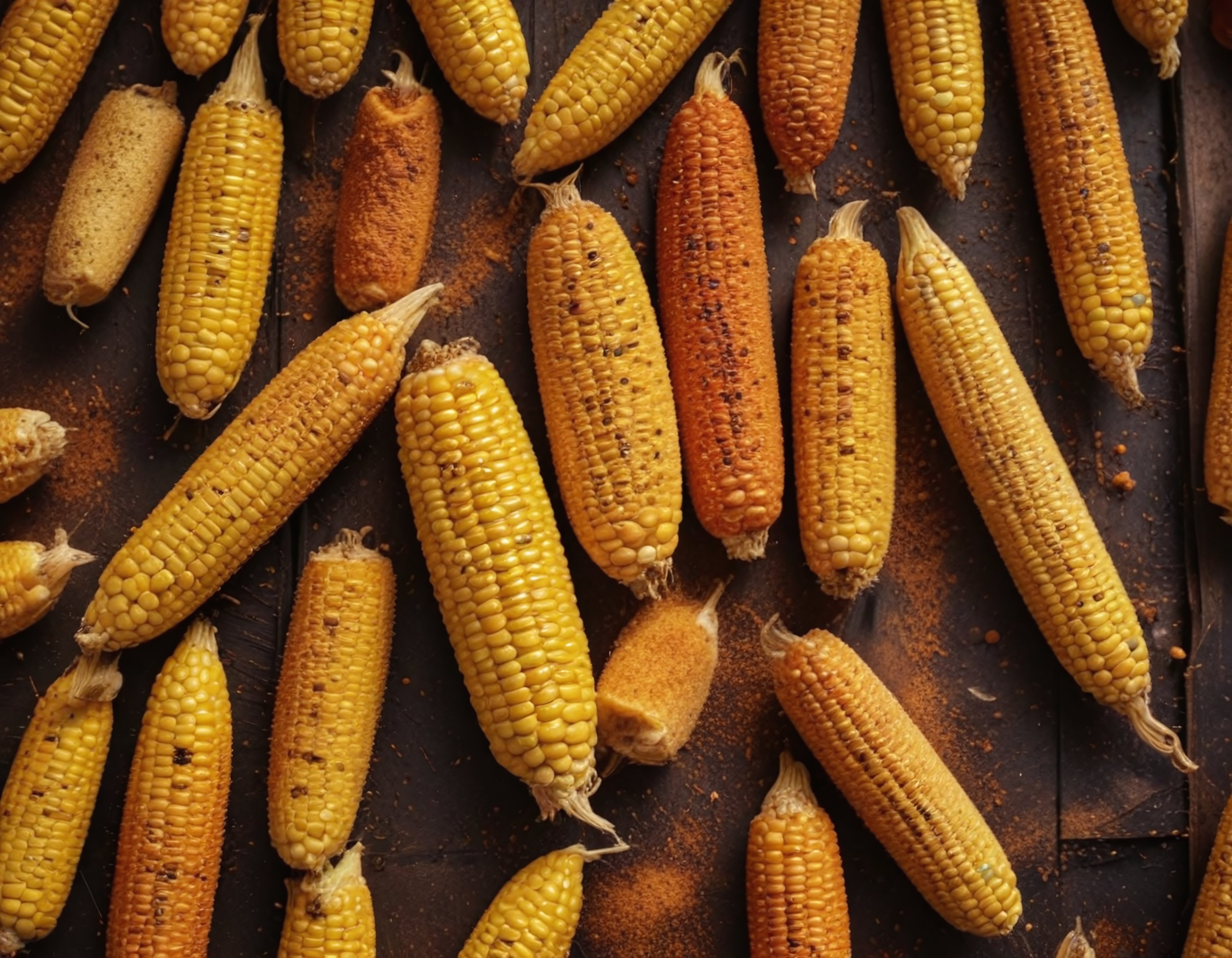Közlenmiş Mısır Başakları ve Baharatlar ile Lezzetli Bir Yemek Kompozisyonu