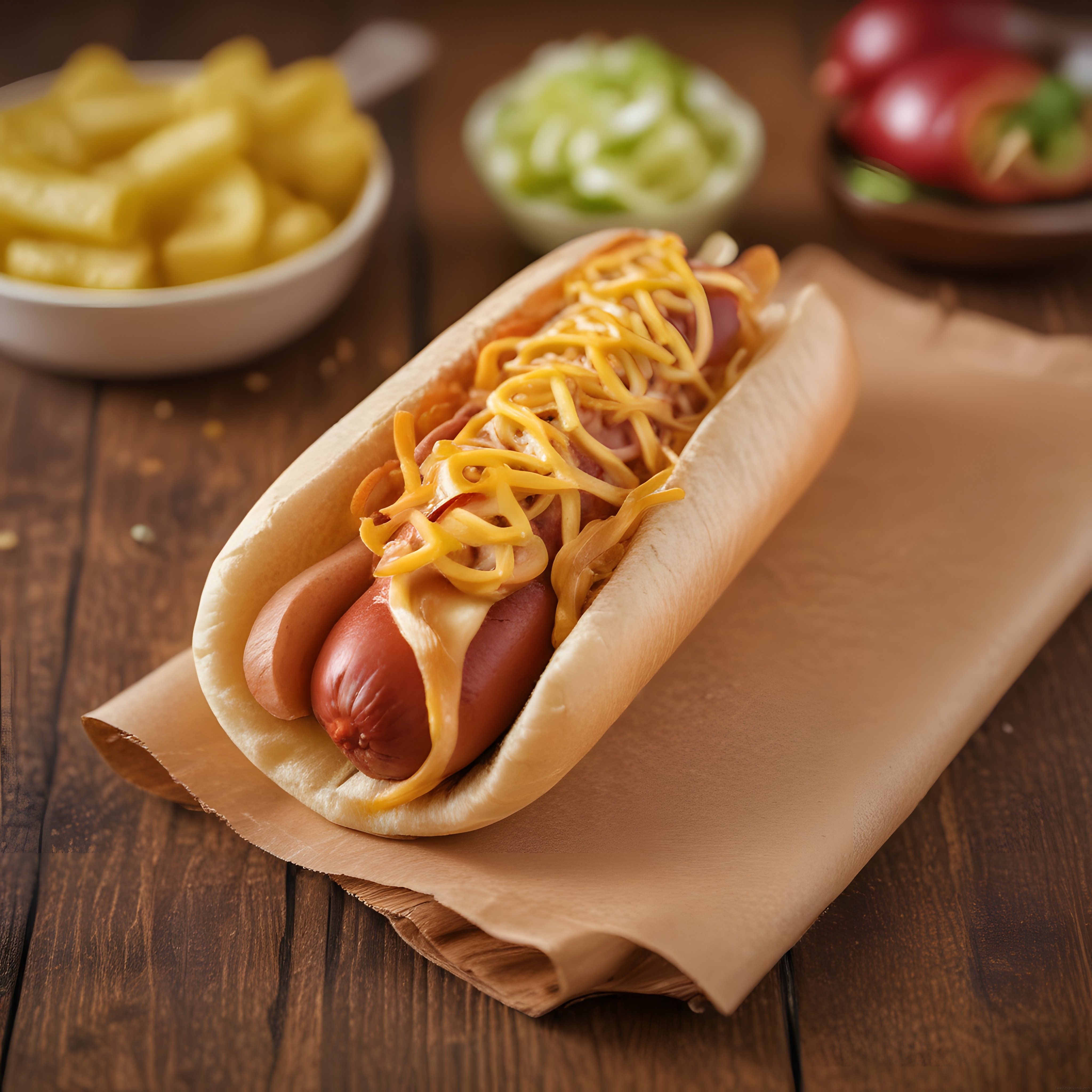 Kraft Kağıdında Erimiş Cheddarlı ve Soğanlı Nefis Sosisli Sandviç