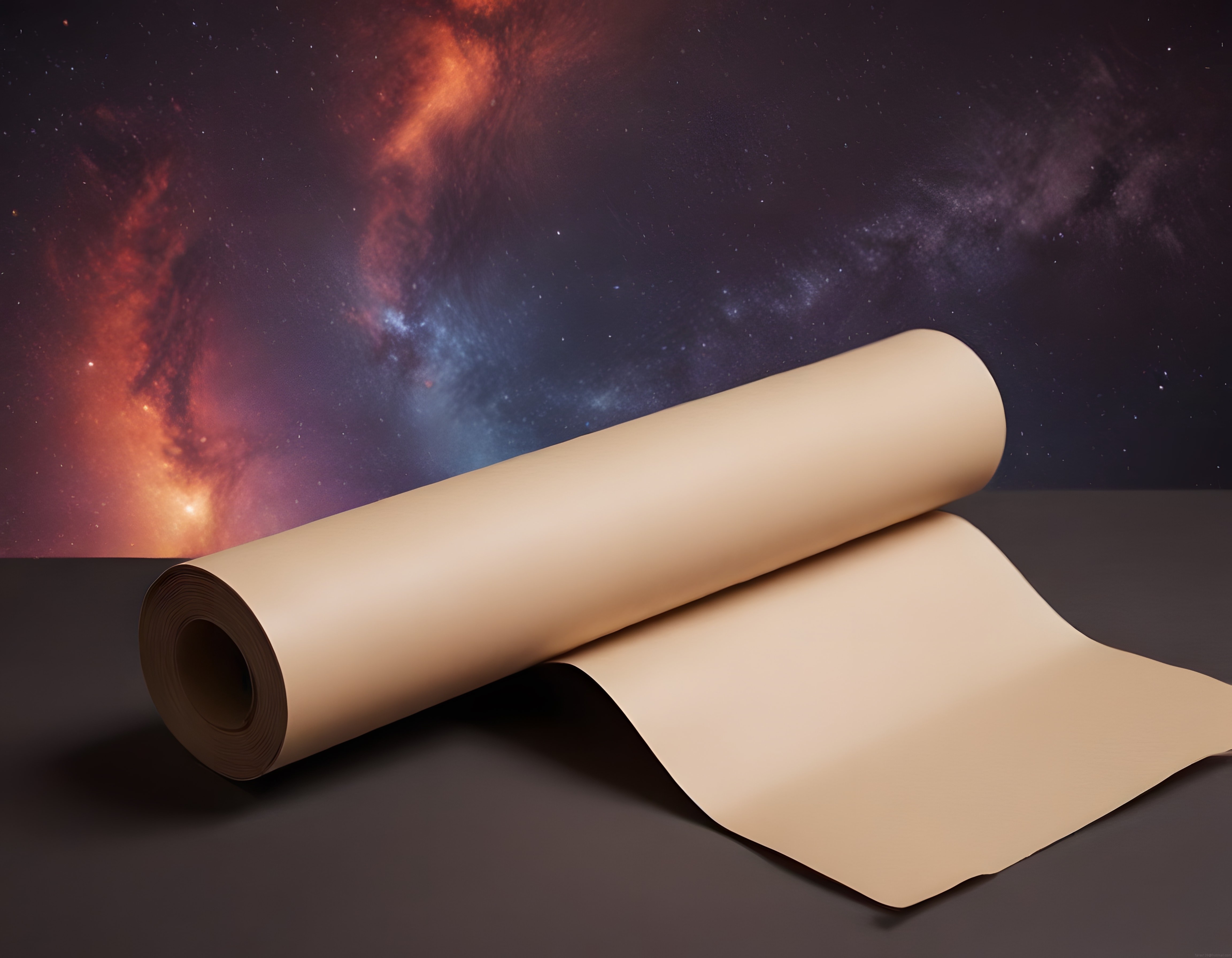 Kraft Kağıt Rulosu ve Nebula Arka Planlı Dijital Ürün Mockup Çalışması