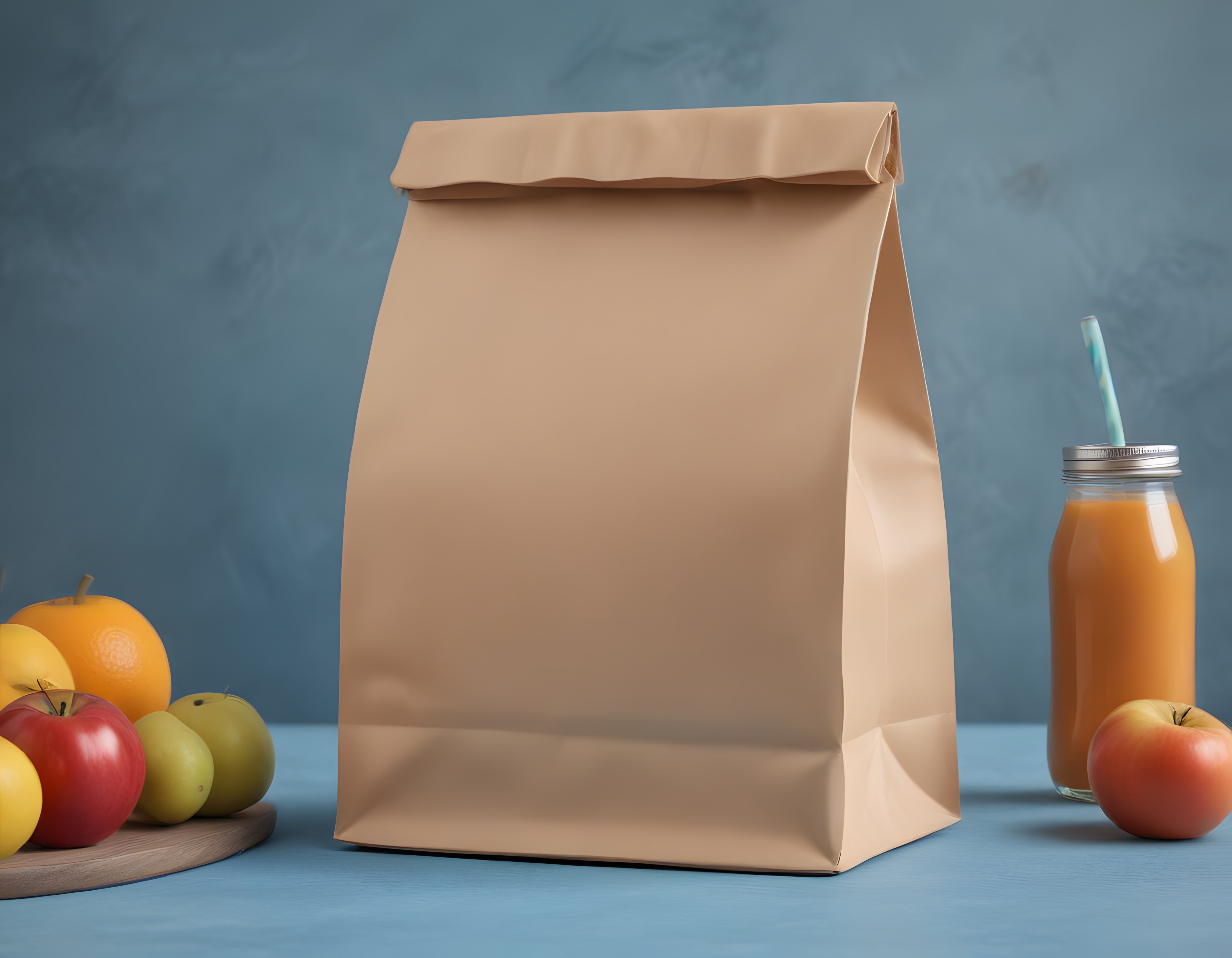 Kraft Kağıt Torba ve Taze Meyvelerle Beslenme Çantası Konsepti
