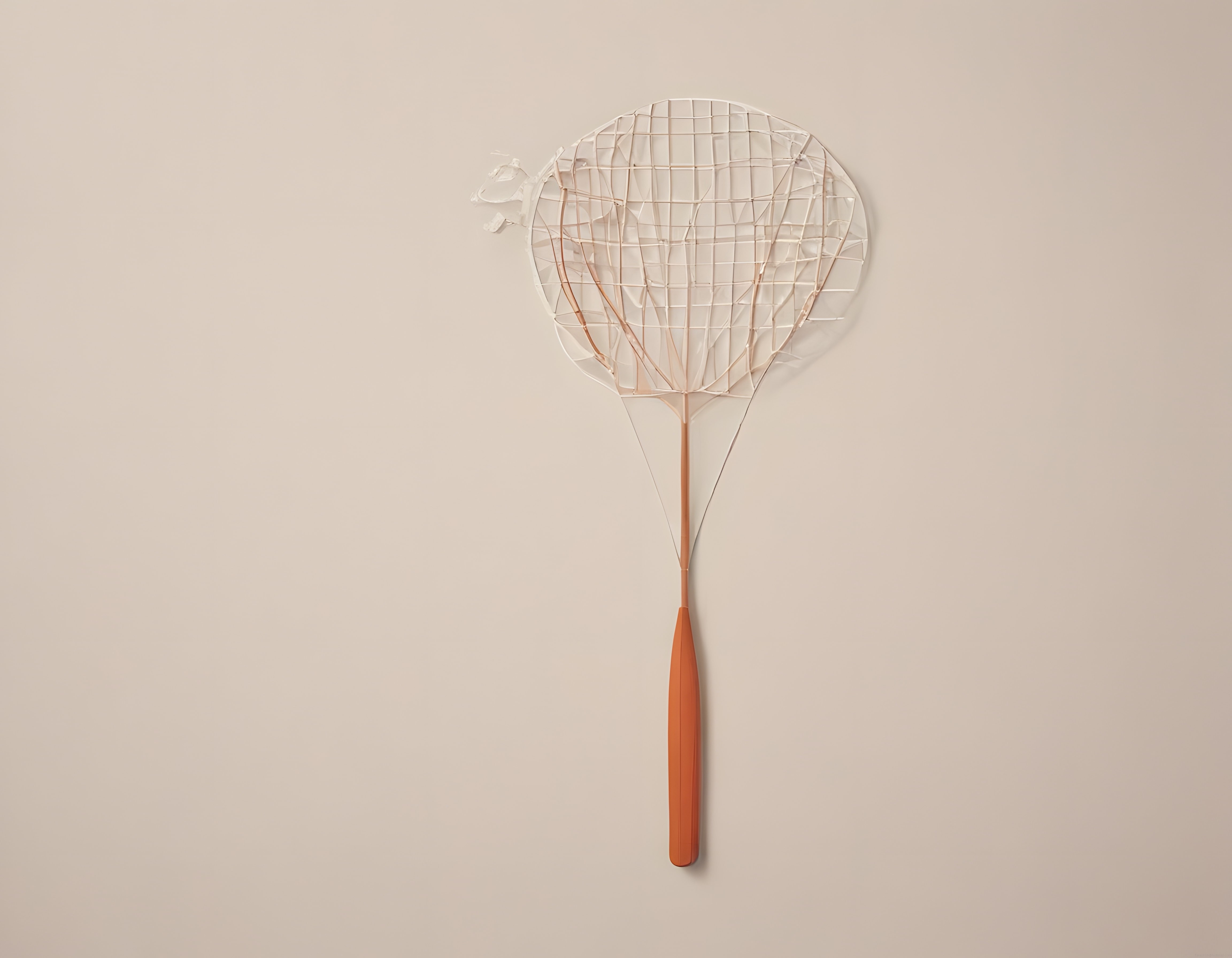 Krem Arka Planda Yıpranmış Badminton Raketi ve Turuncu Sap Detayı
