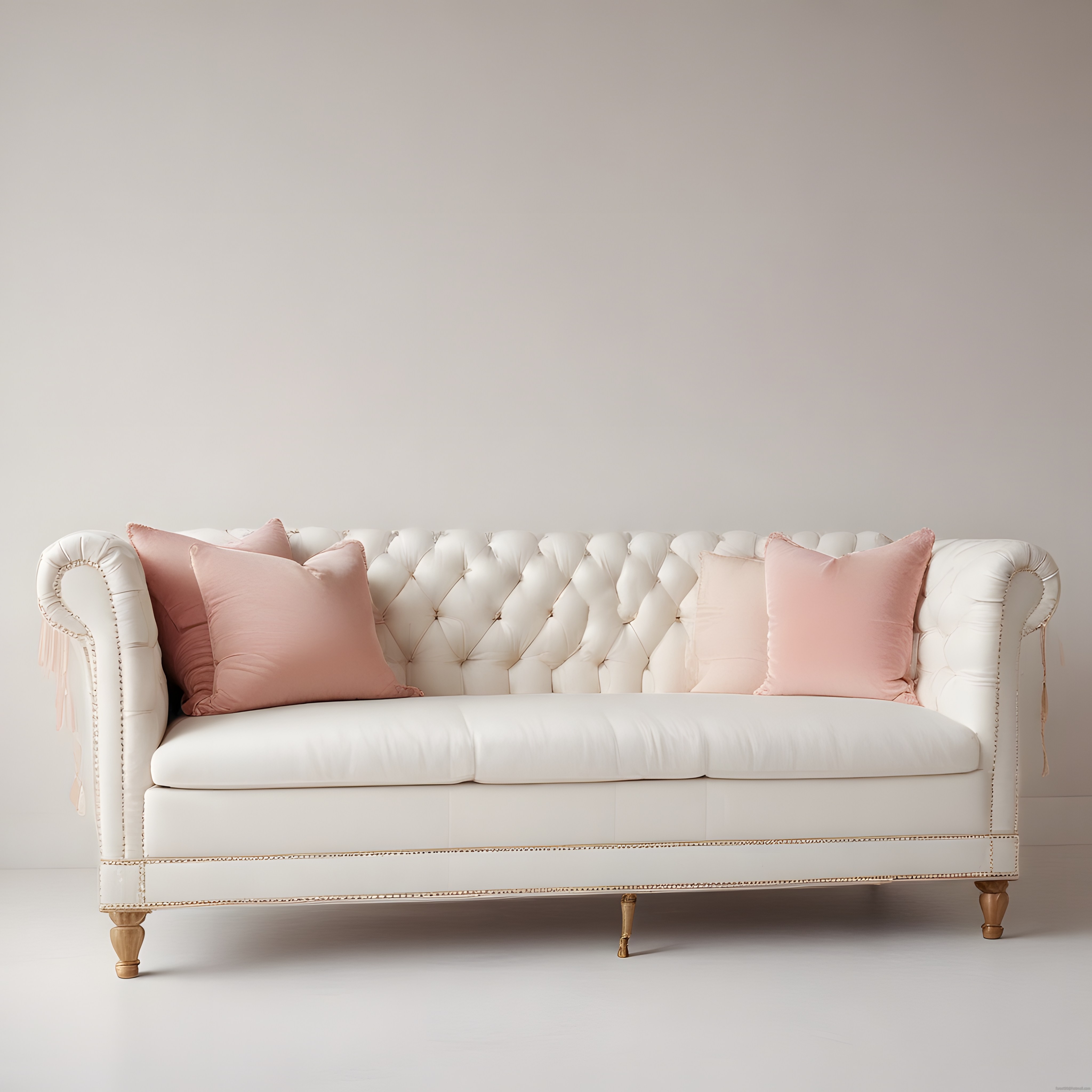 Krem Chesterfield Kanepe ve Pudra Yastıklarla Şık ve Modern Salon Atmosferi