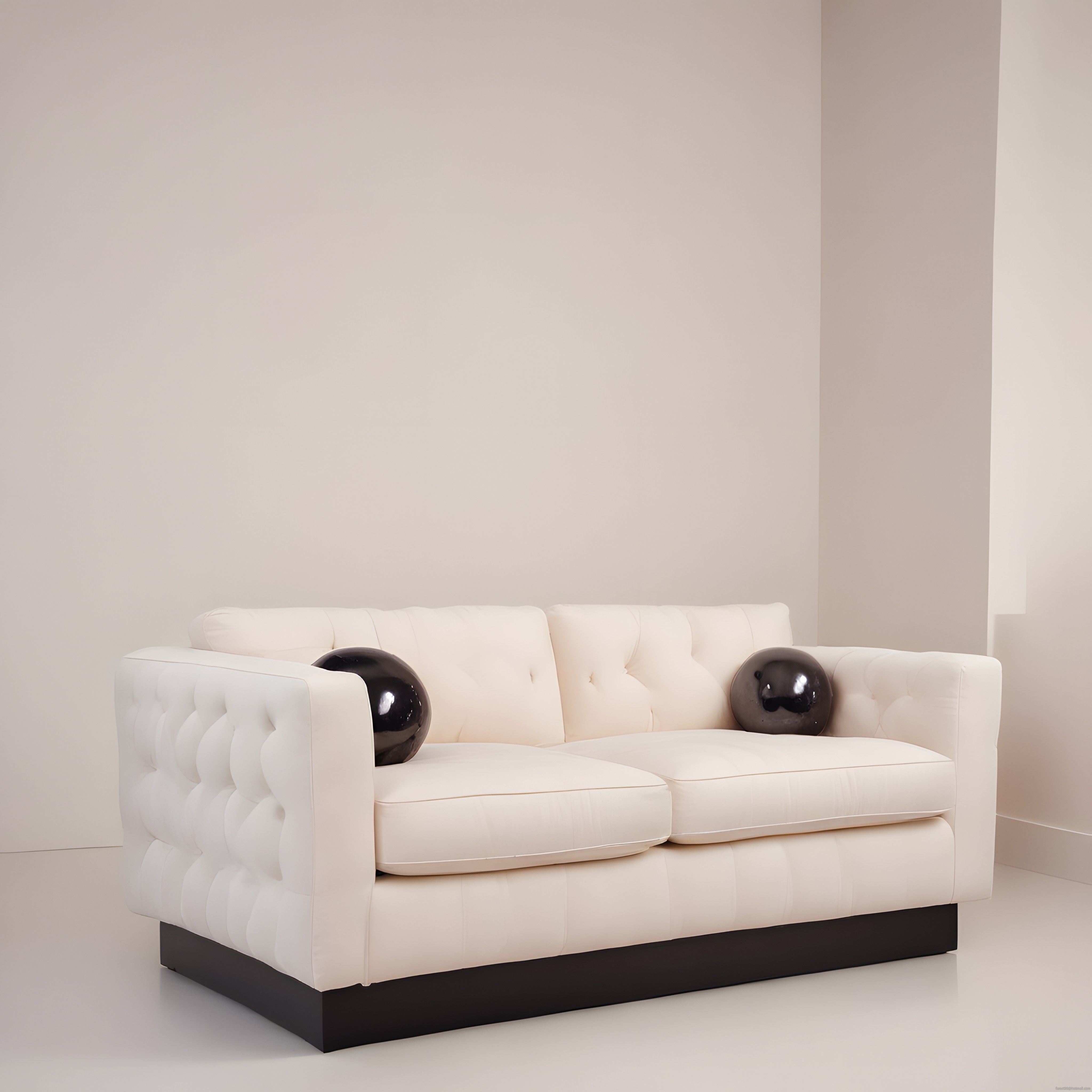 Krem Chesterfield Kanepe ve Siyah Toplarla Minimalist İç Mekan Tasarımı