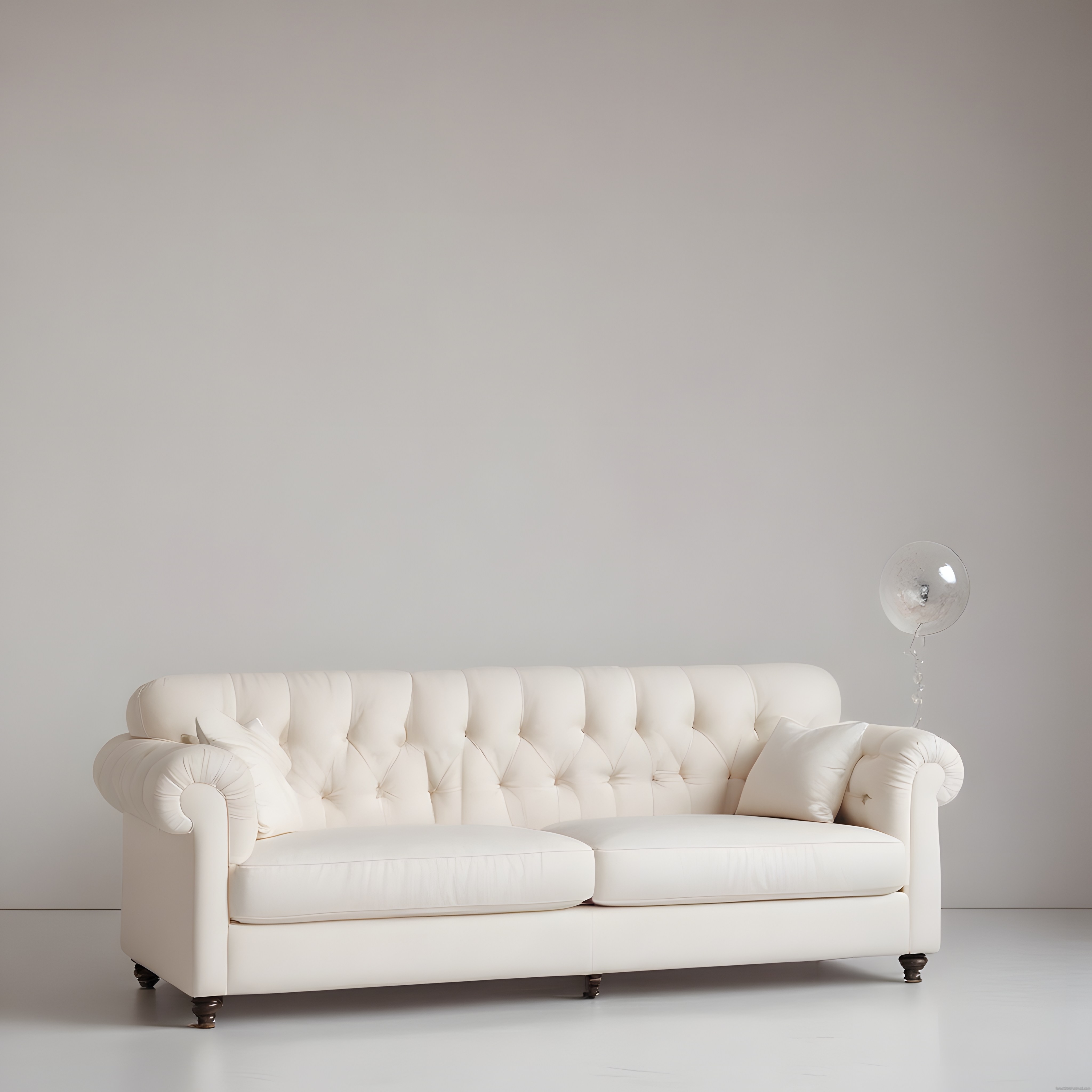 Krem Kapitoneli Chesterfield Kanepe ve Şeffaf Abajurlu Minimalist Salon