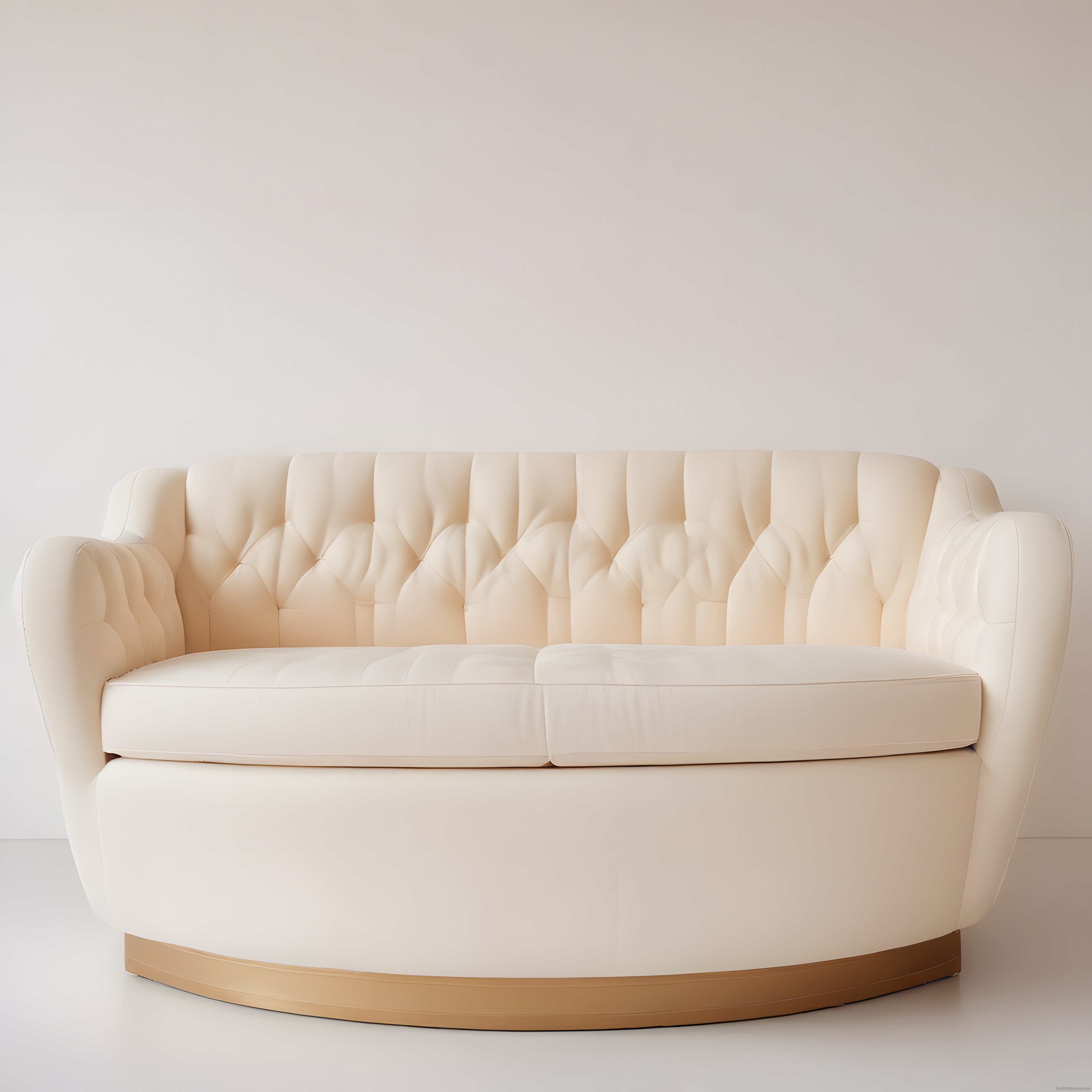 Krem kapitoneli modern kanepe, altın tabanıyla şık minimalist salon dekorasyonu