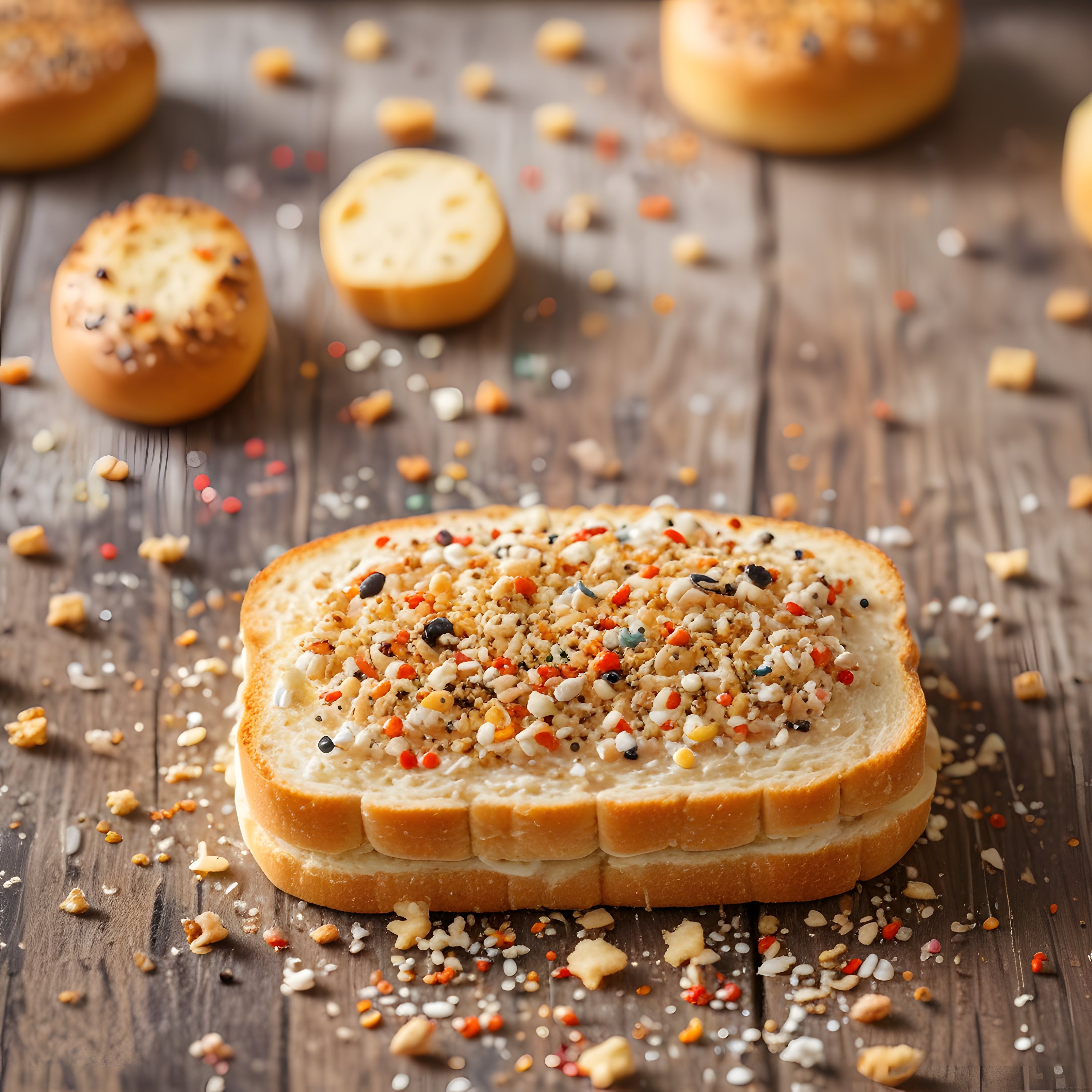 Krem Peynir ve Renkli Baharatlarla Süslenmiş Tost Dilimi ile Rustik Sunum